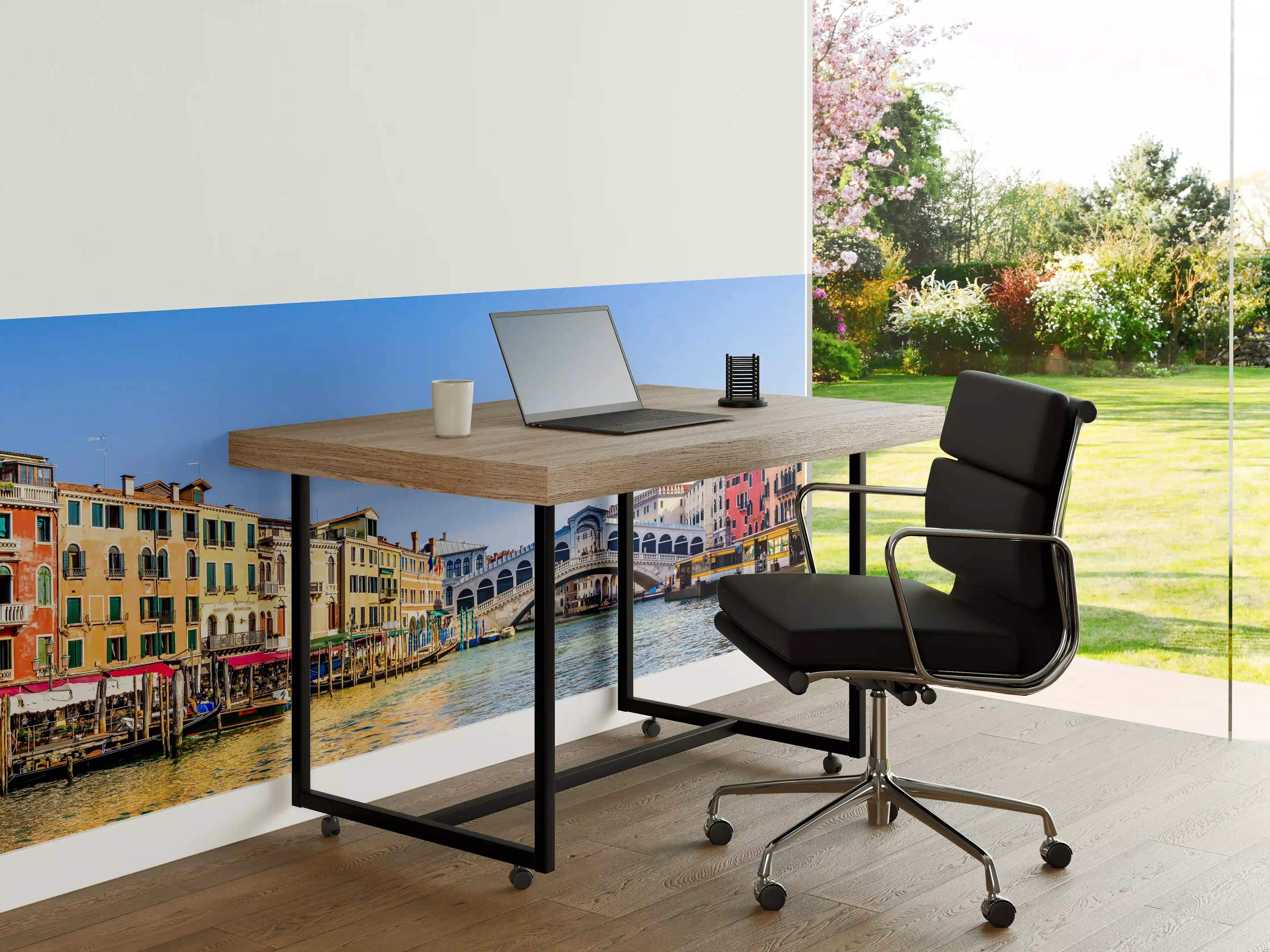 Büro Wandgestaltung - Buntes Stadtpanorama mit Kanalbrücke