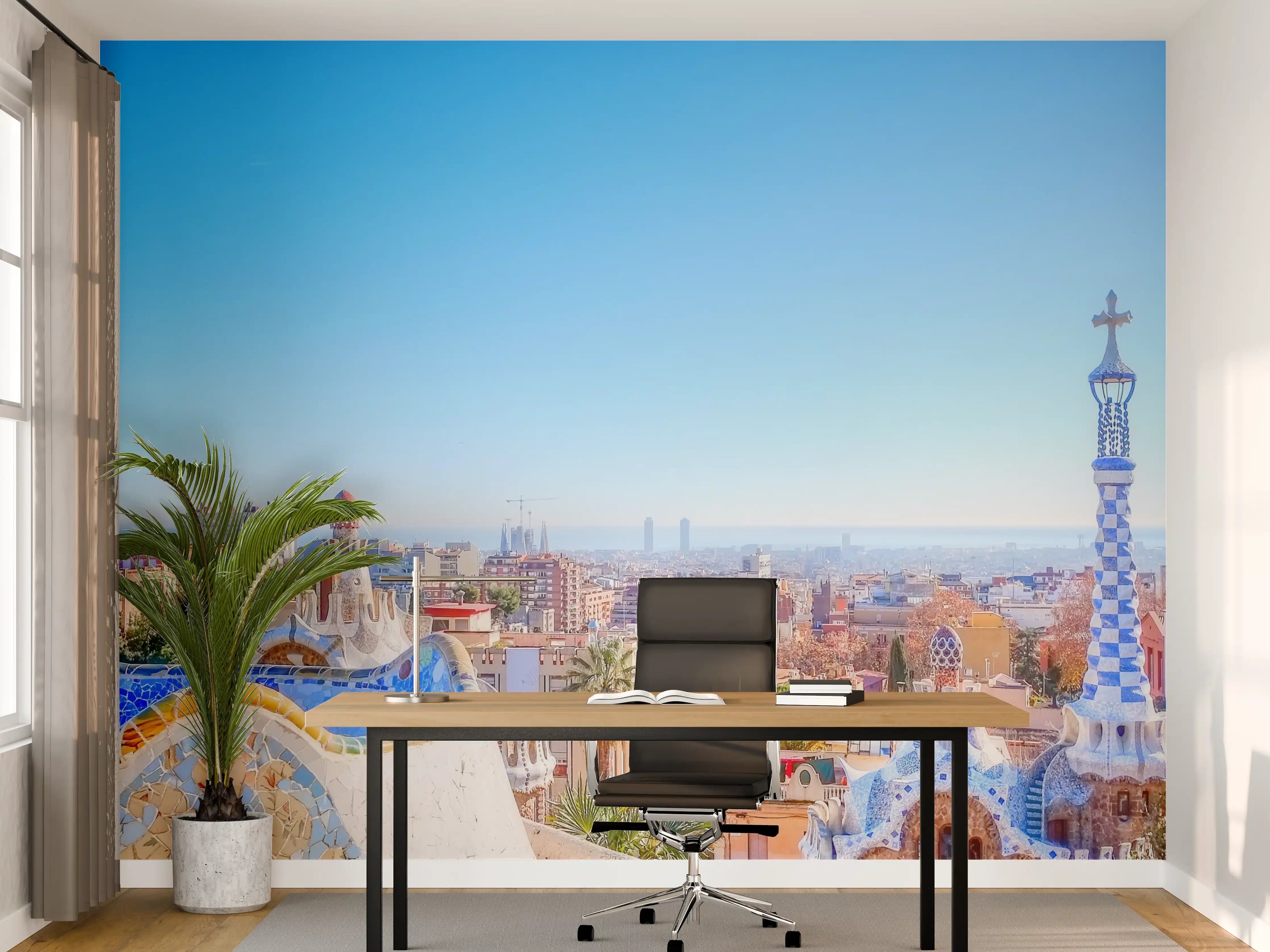 Büro Wandgestaltung - Buntes Stadtpanorama mit berühmter Architektur