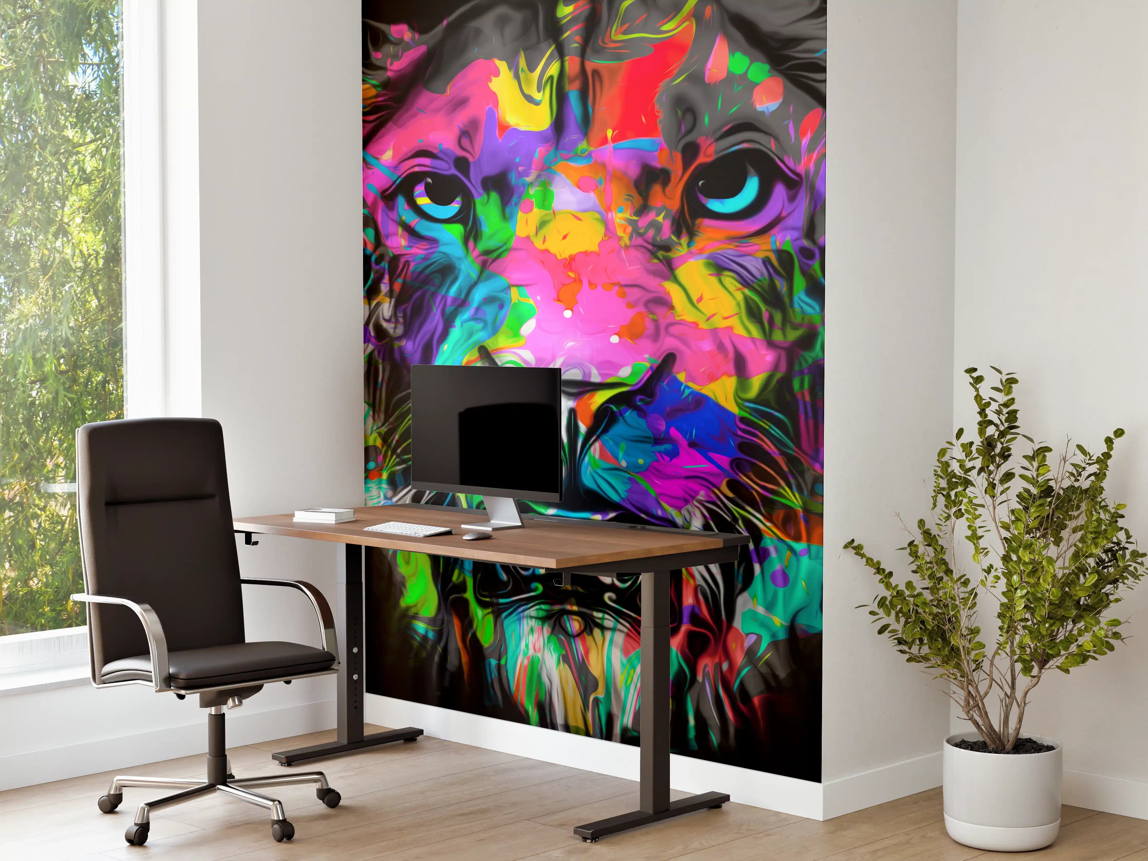 Büro Wandgestaltung - Buntes Tigerkopfdesign