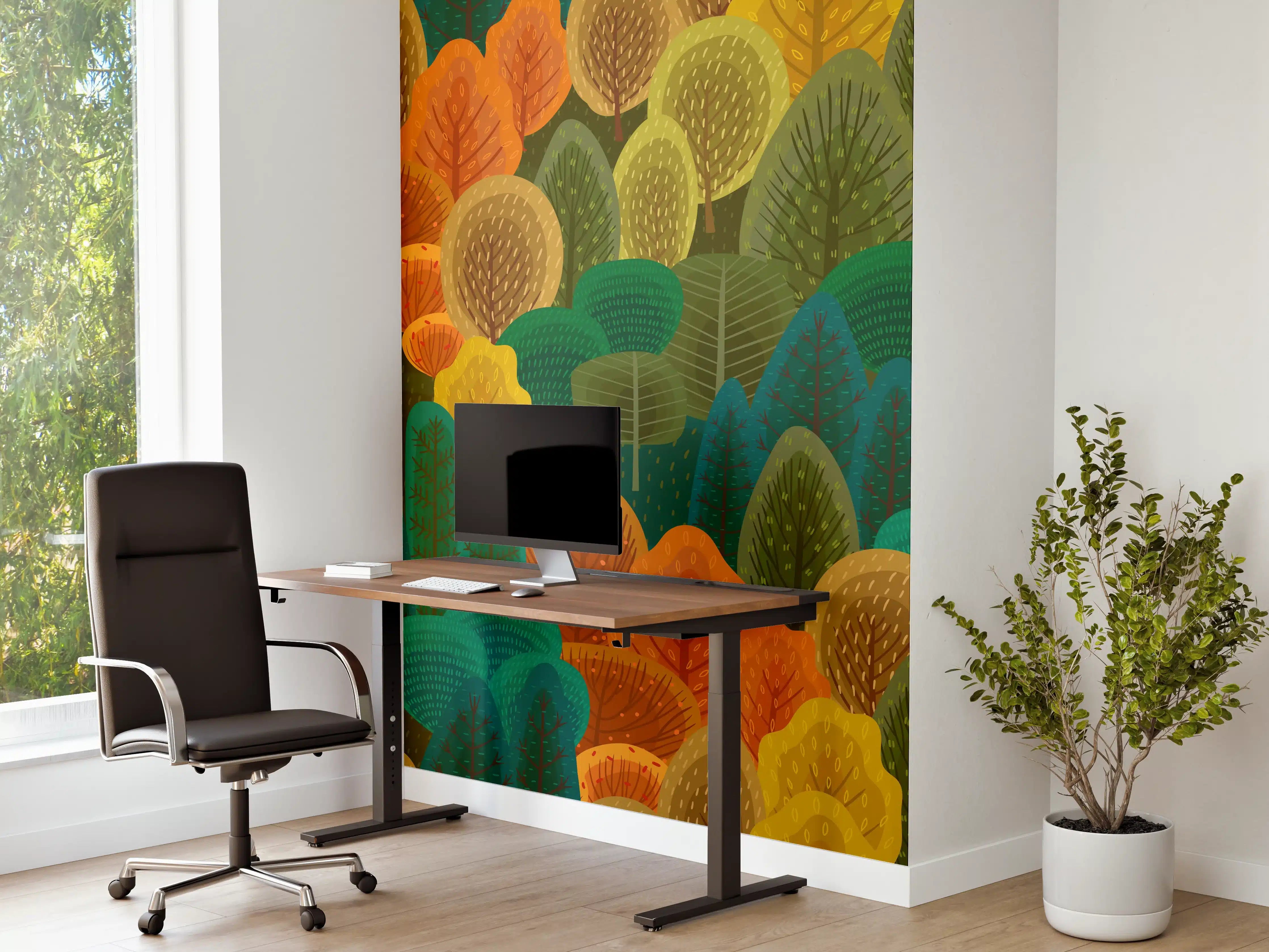 Büro Wandgestaltung - Buntes Waldmuster Design