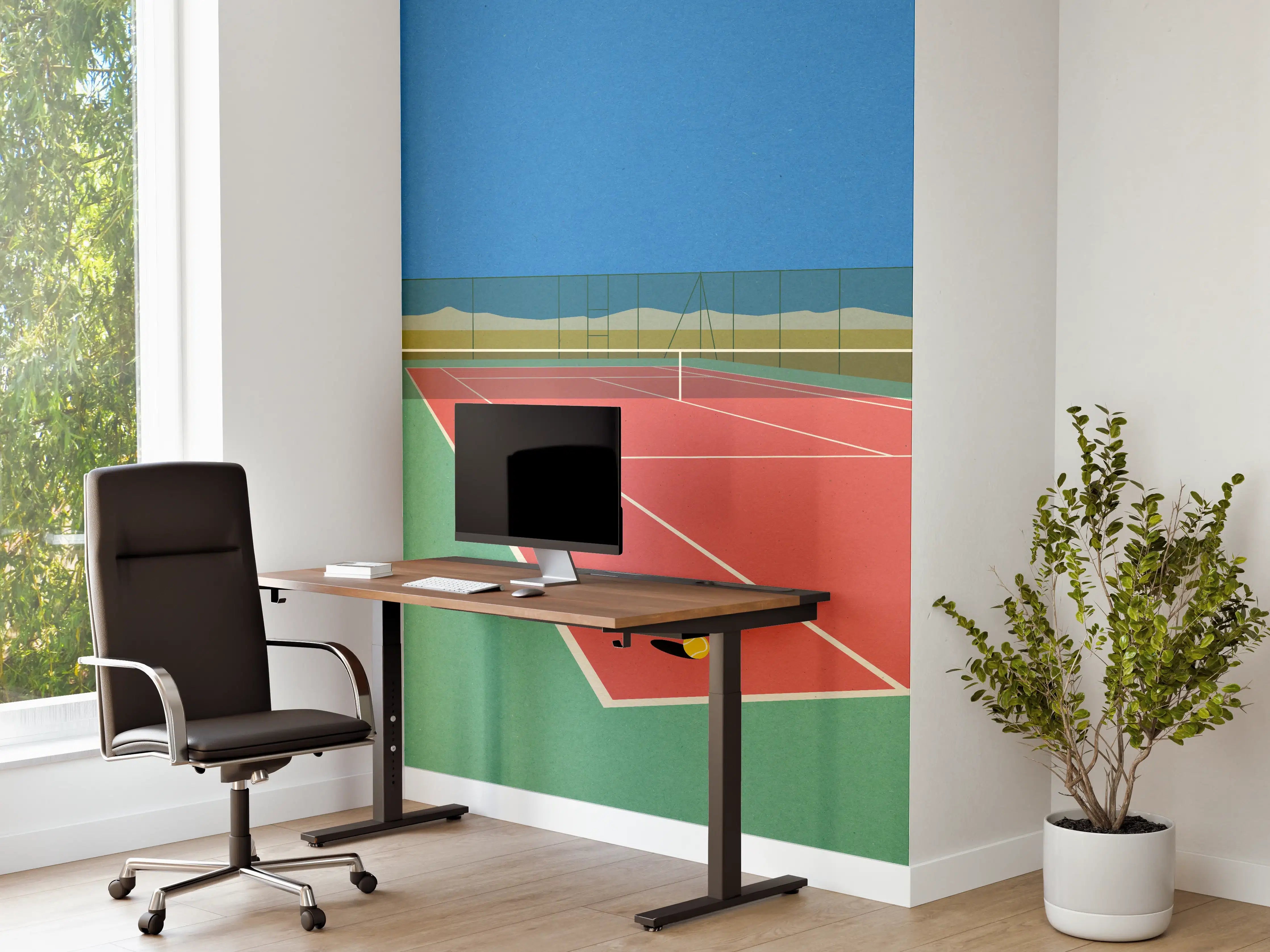 Büro Wandgestaltung - Buntes Wüsten-Tennis-Court Papierkunst