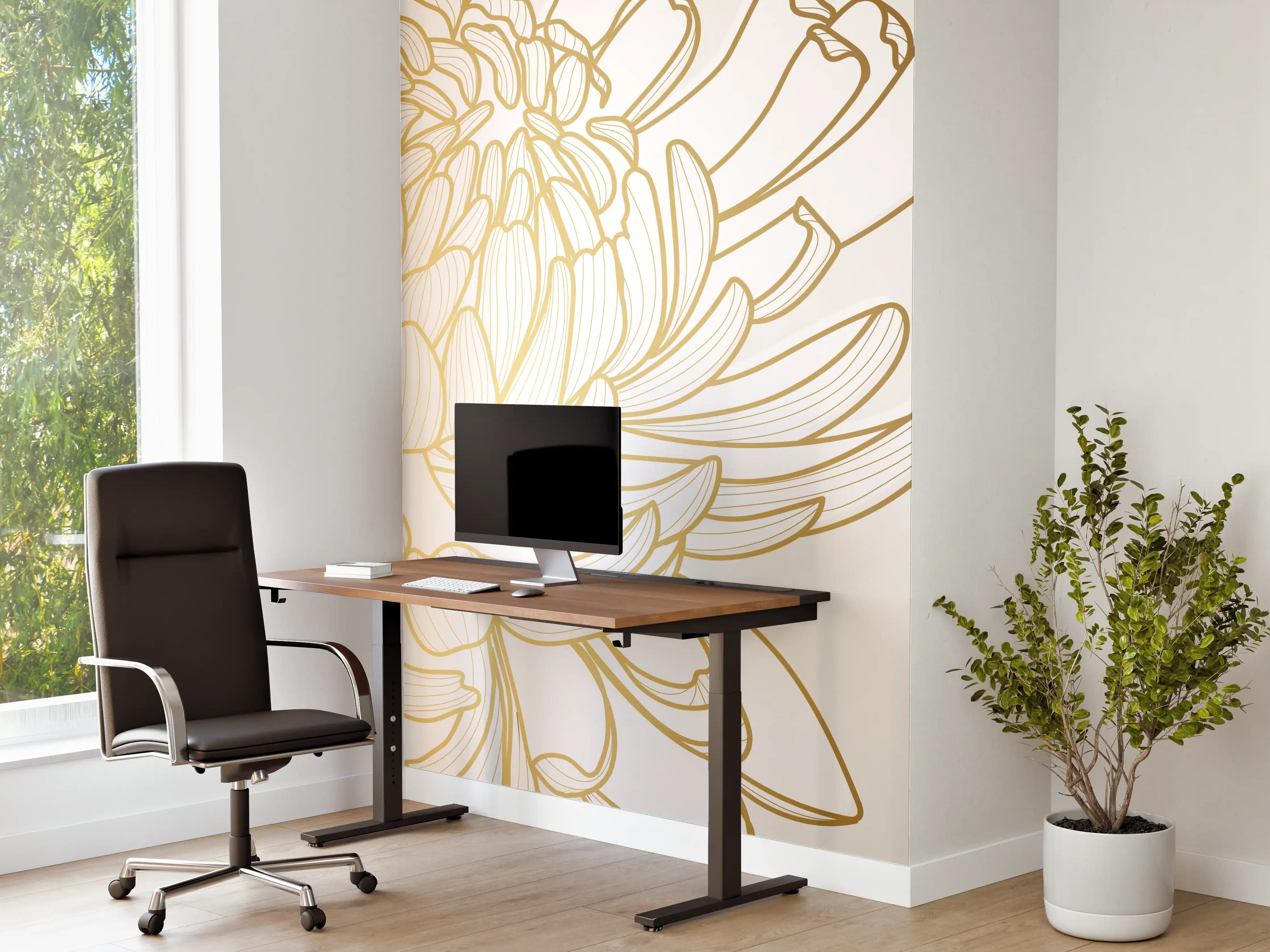 Büro Wandgestaltung - Chic Cream Floral Illustration