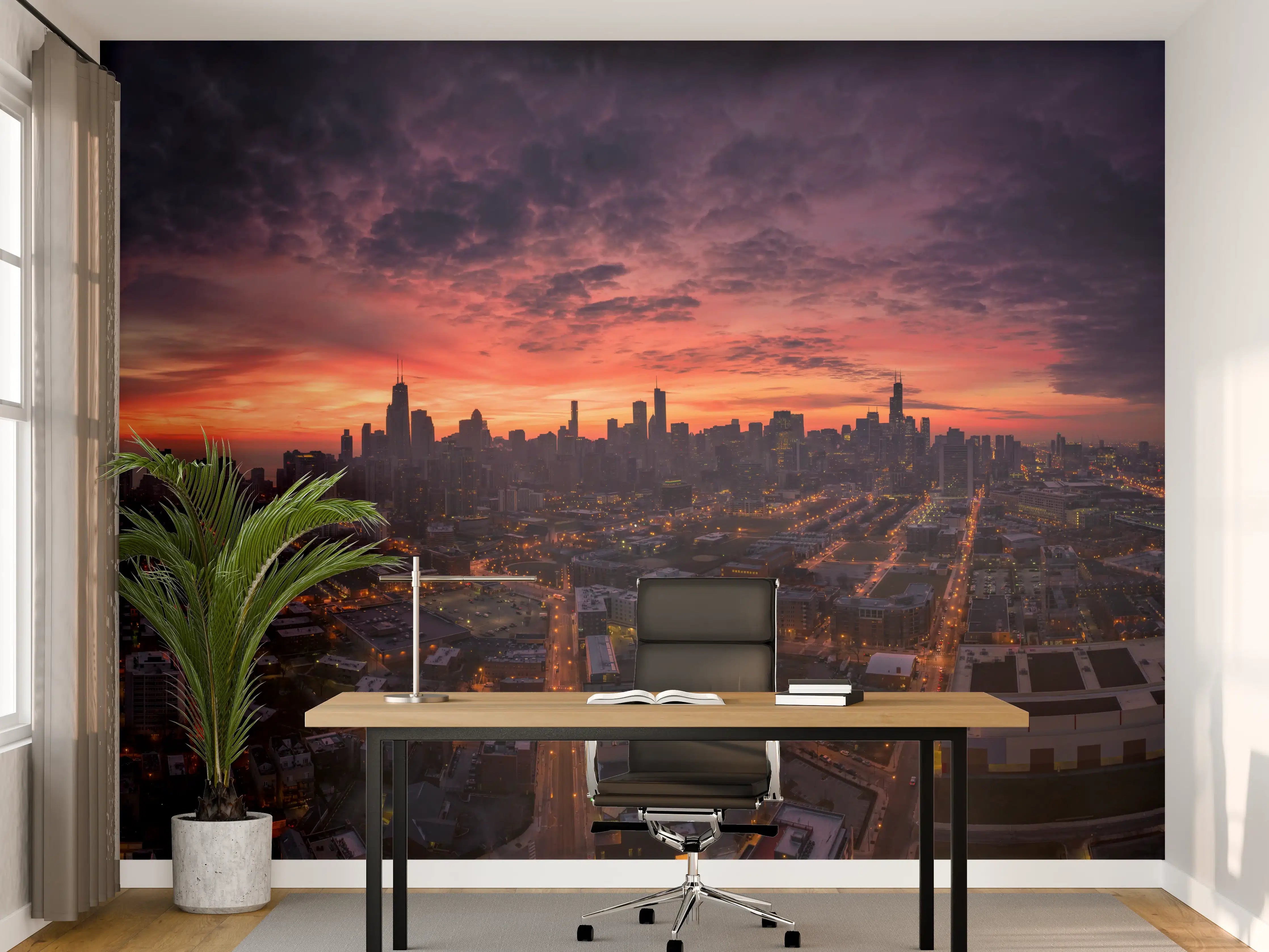 Büro Wandgestaltung - Chicago Luftbildpanorama von Westen