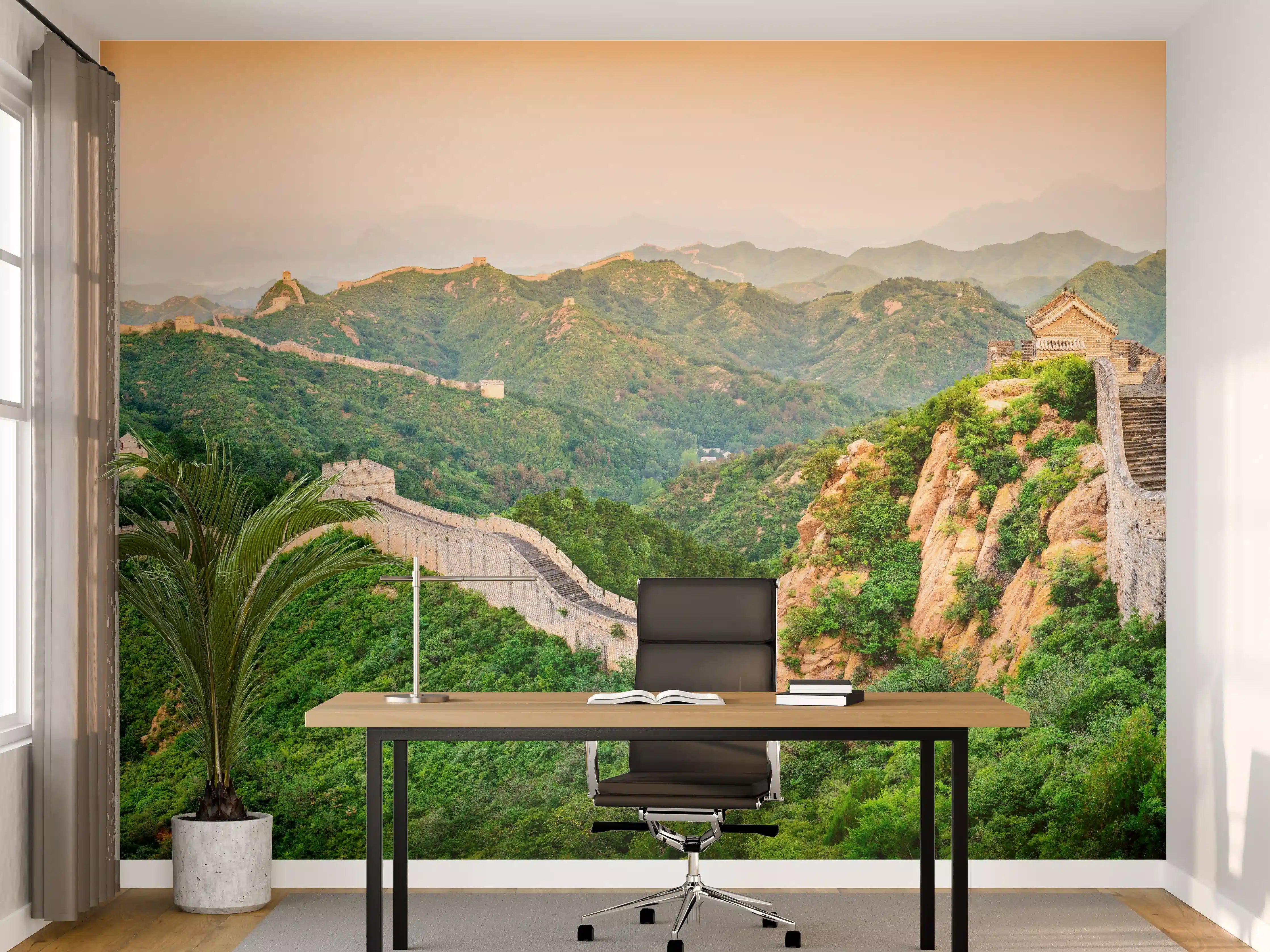 Büro Wandgestaltung - Chinesische Mauer Panorama Grün-Orange