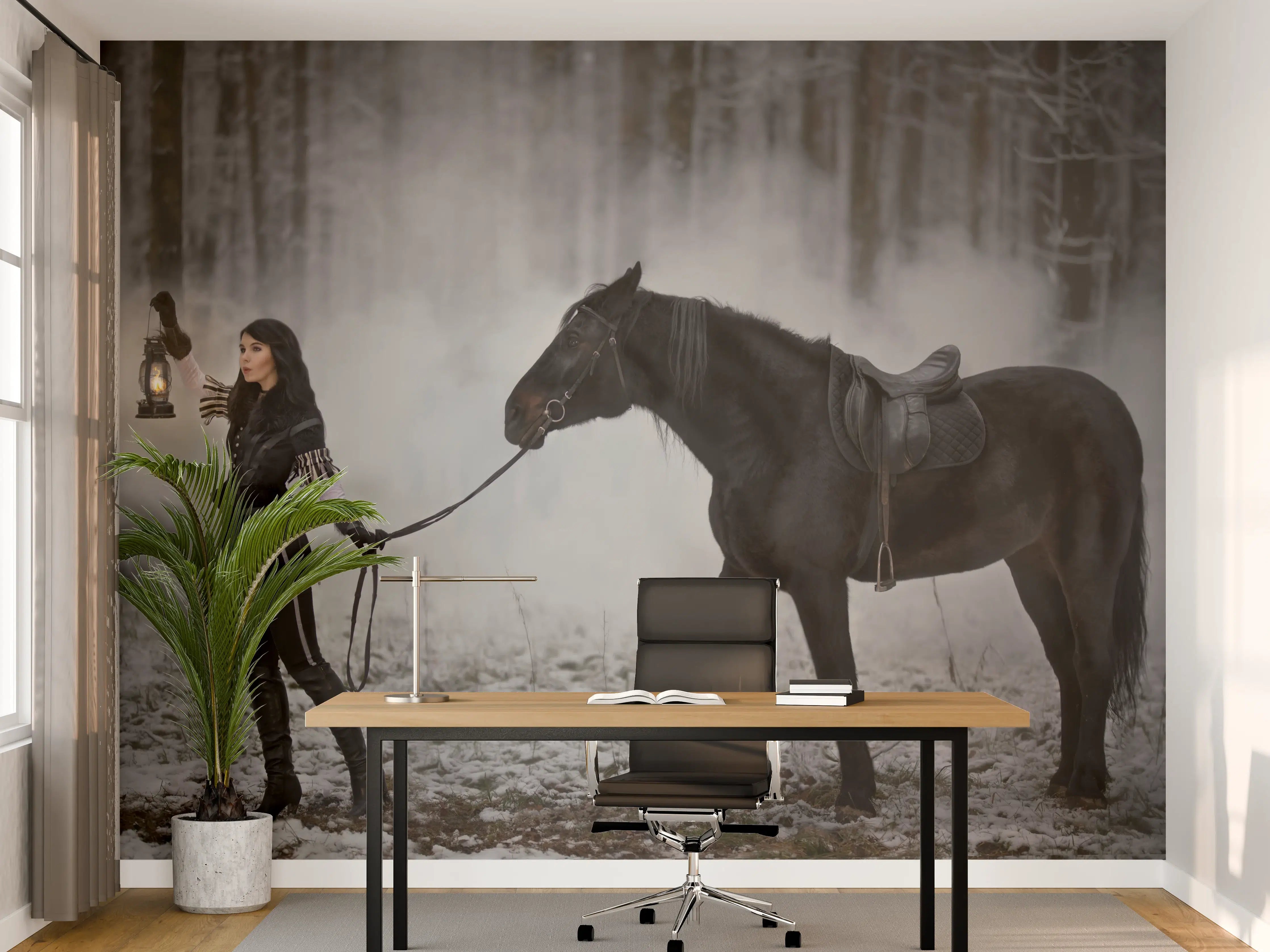Büro Wandgestaltung - Cosplay-Zauberin The Witcher mit Pferd