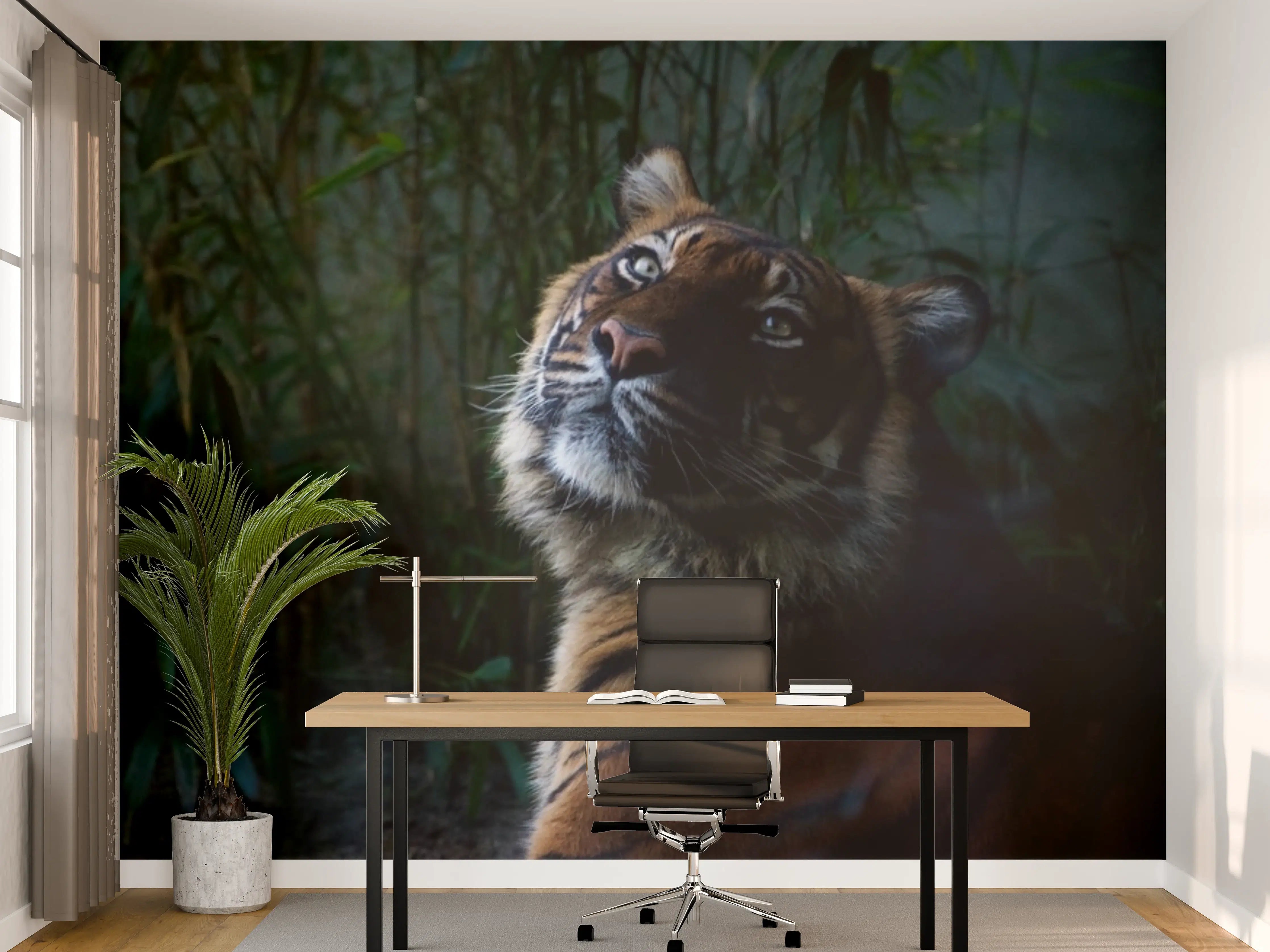 Büro Wandgestaltung - Dämmernde Tiger-Silhouette im Dschungel