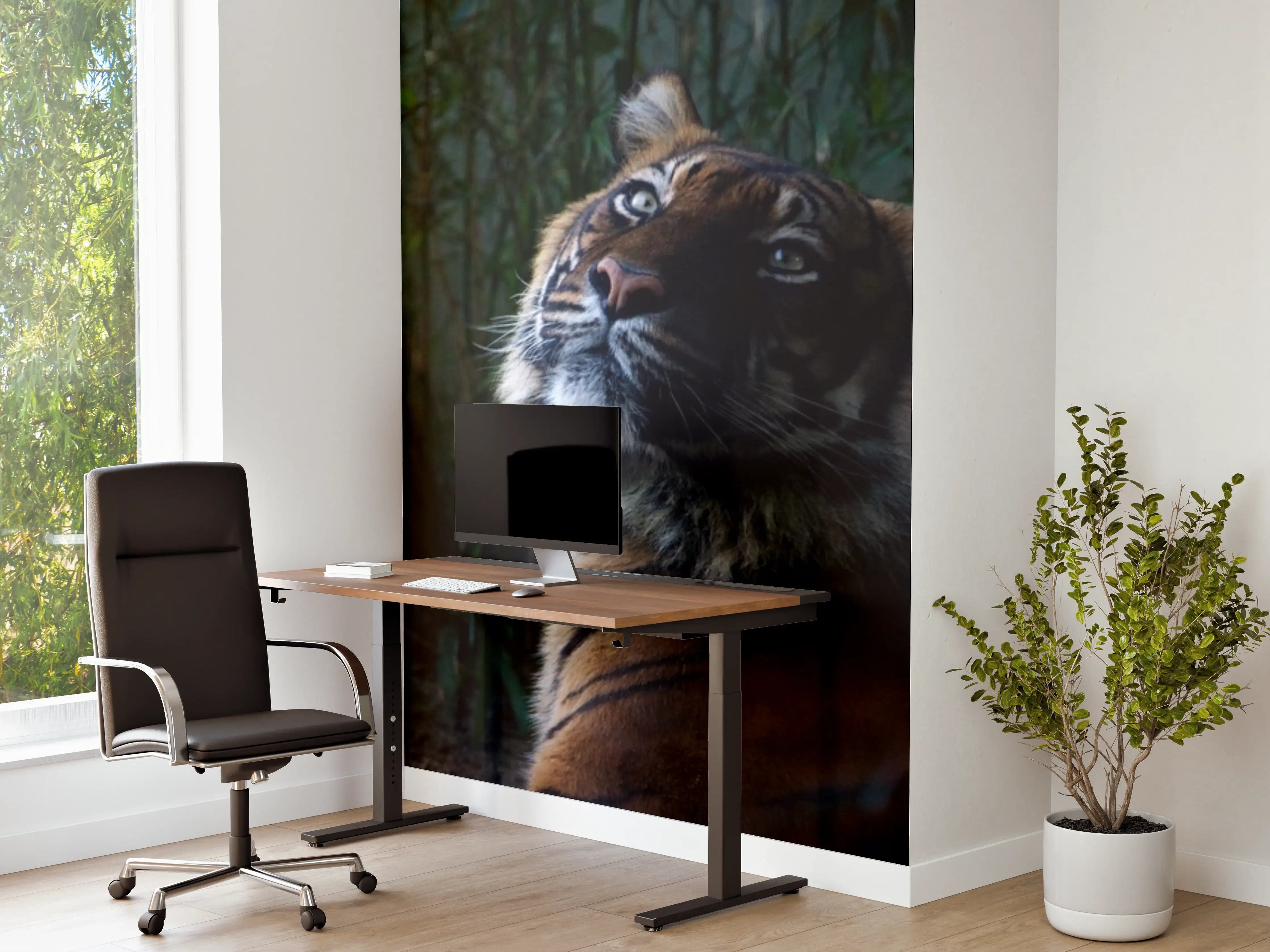 Büro Wandgestaltung - Dämmernde Tiger-Silhouette im Dschungel