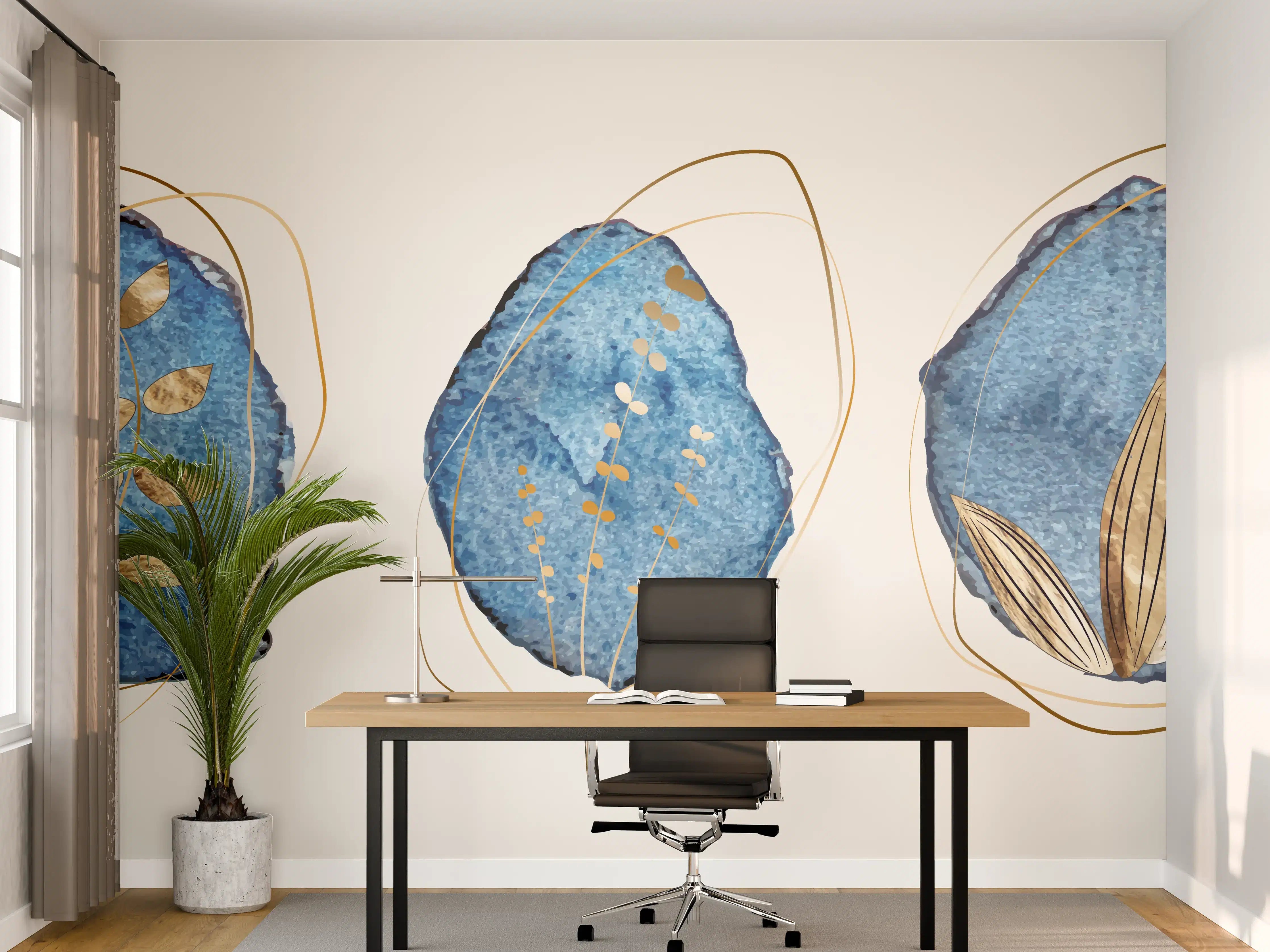 Büro Wandgestaltung - Denim Blau Naturmotiv Kunstdruck