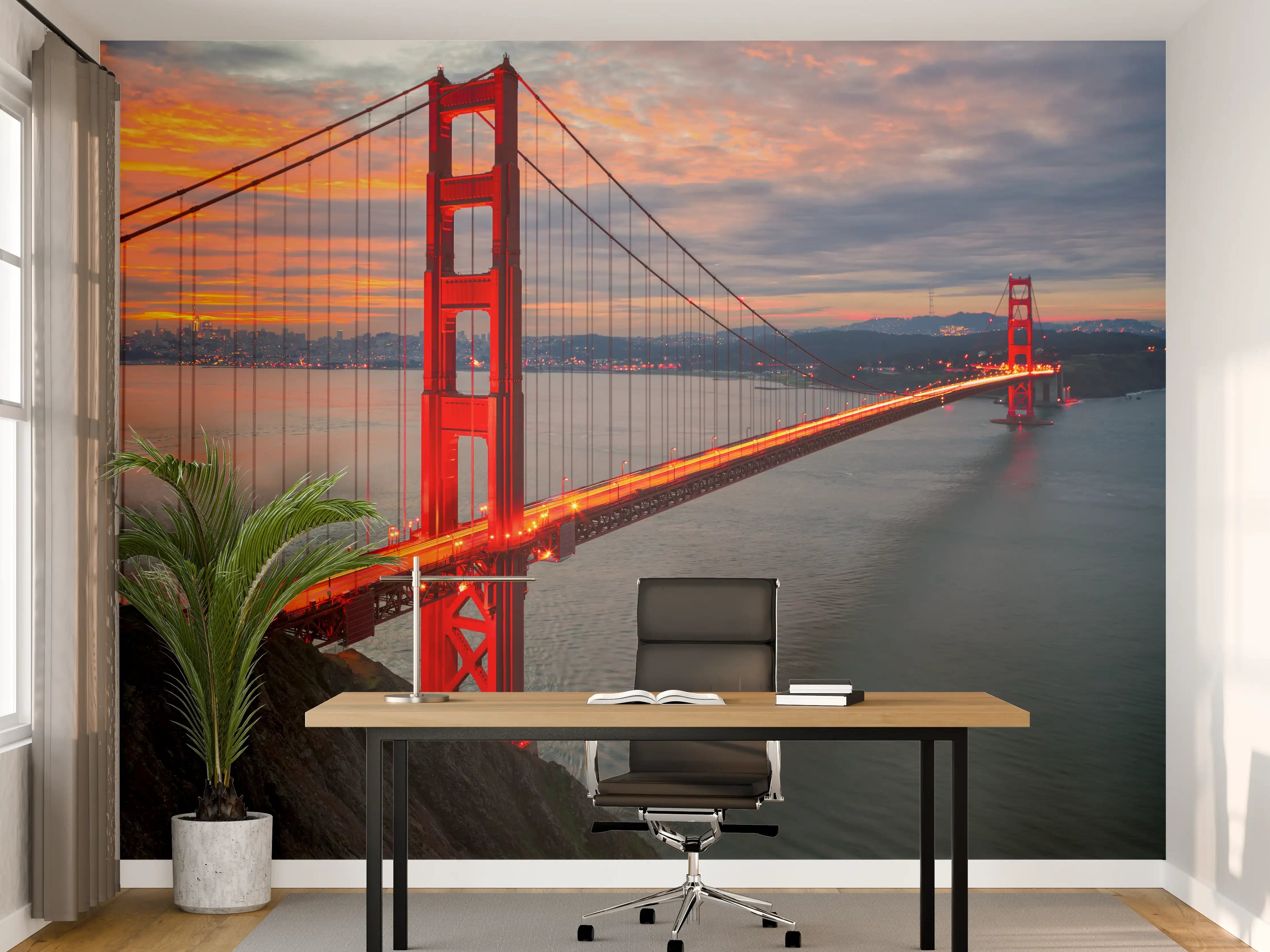 Büro Wandgestaltung - Die Golden Gate Bridge bei Sonnenaufgang