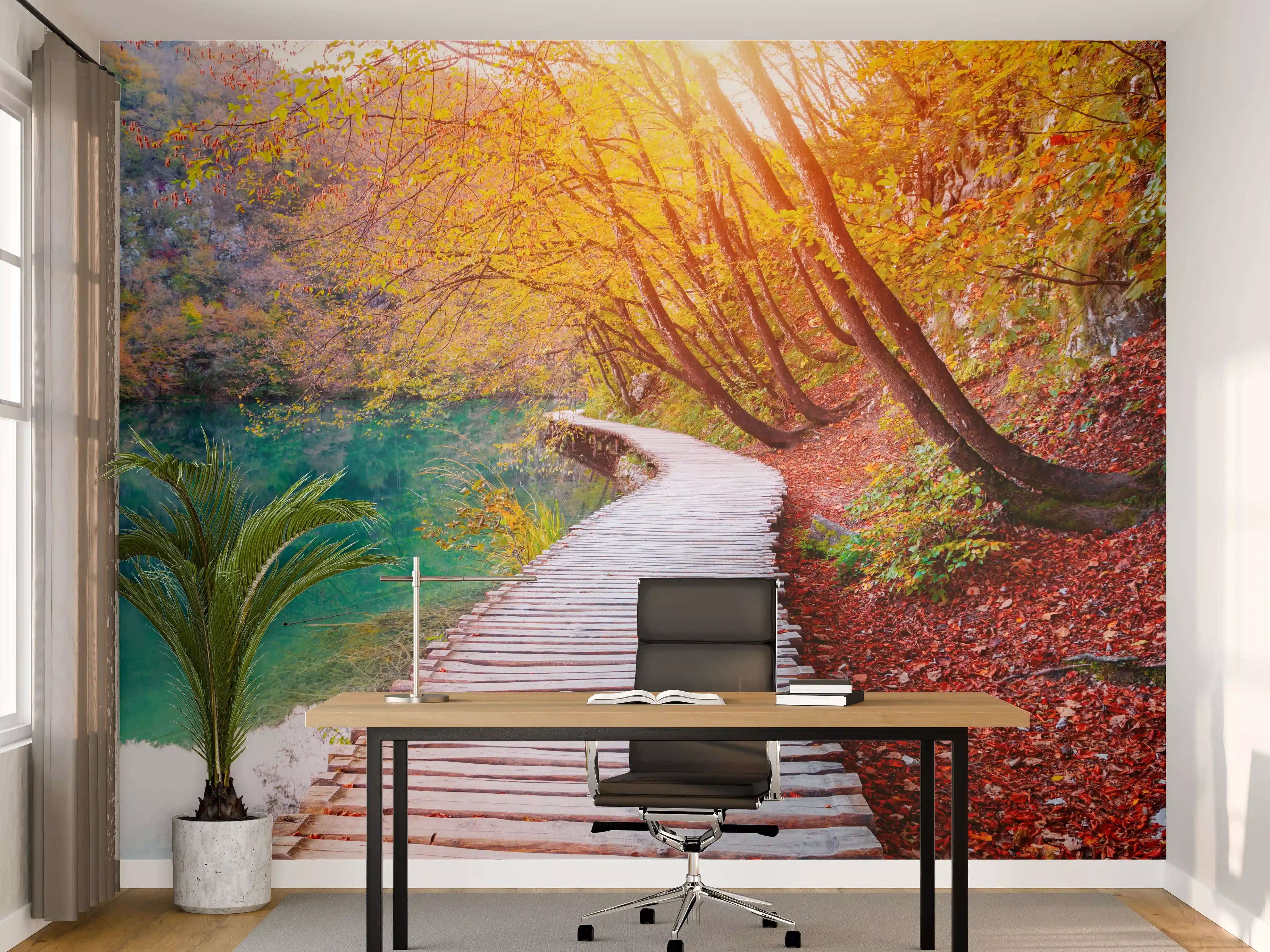 Büro Wandgestaltung - Die berühmten Plitvicer Seen im Herbst