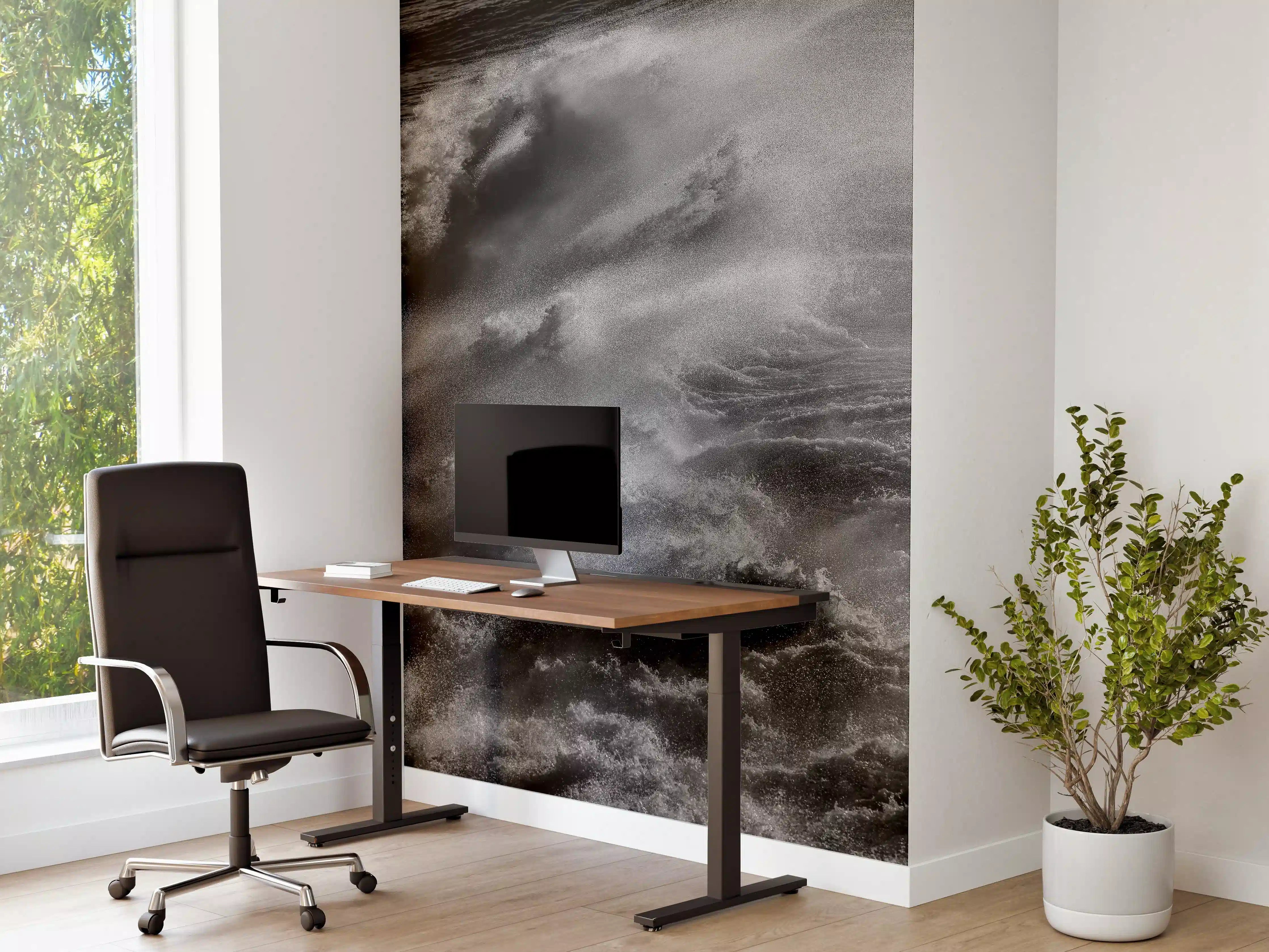 Büro Wandgestaltung - Dramatische Meereswellen monochrom