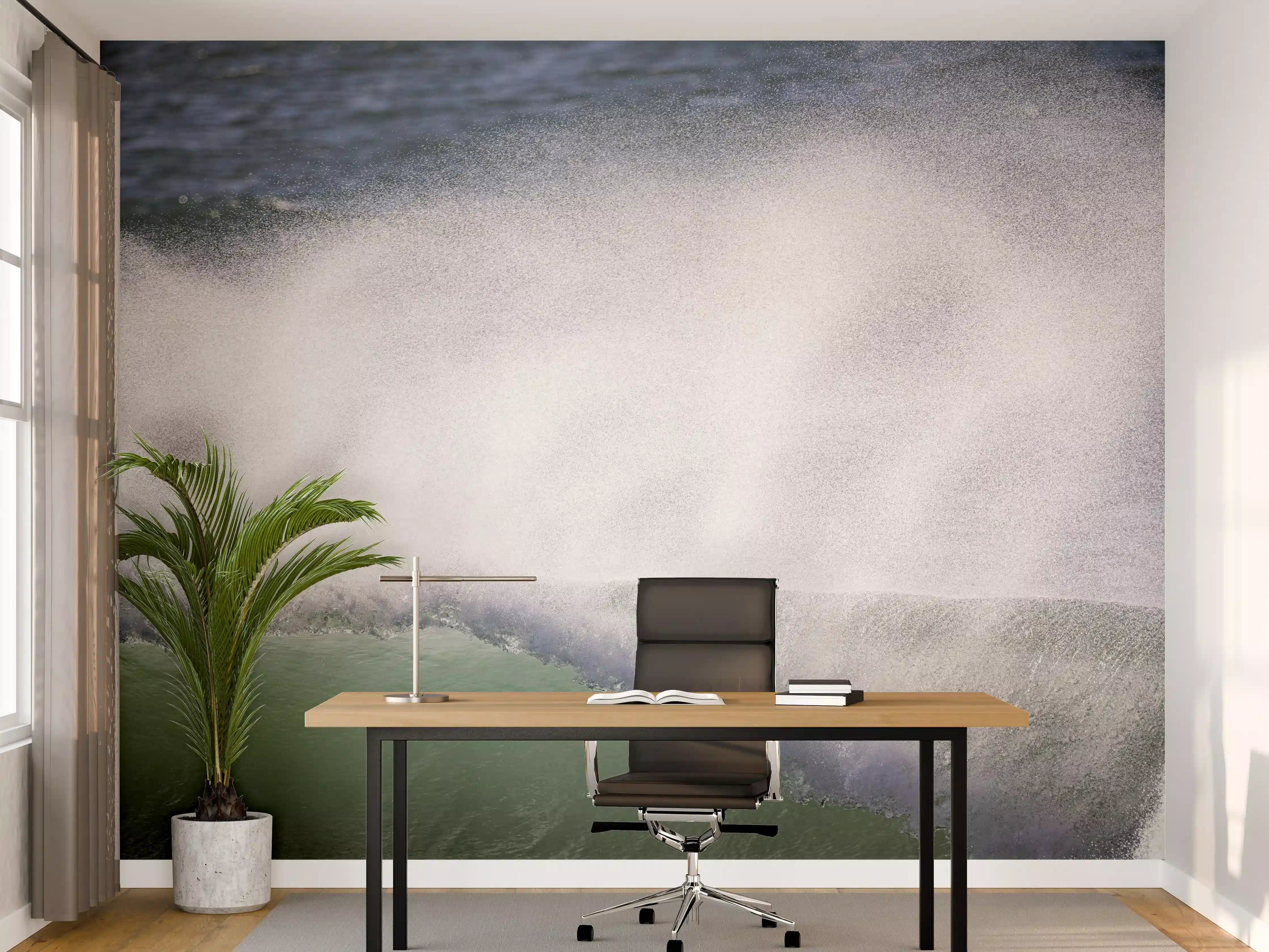 Büro Wandgestaltung - Dramatische Ozeanwellen in Grau-Weiß