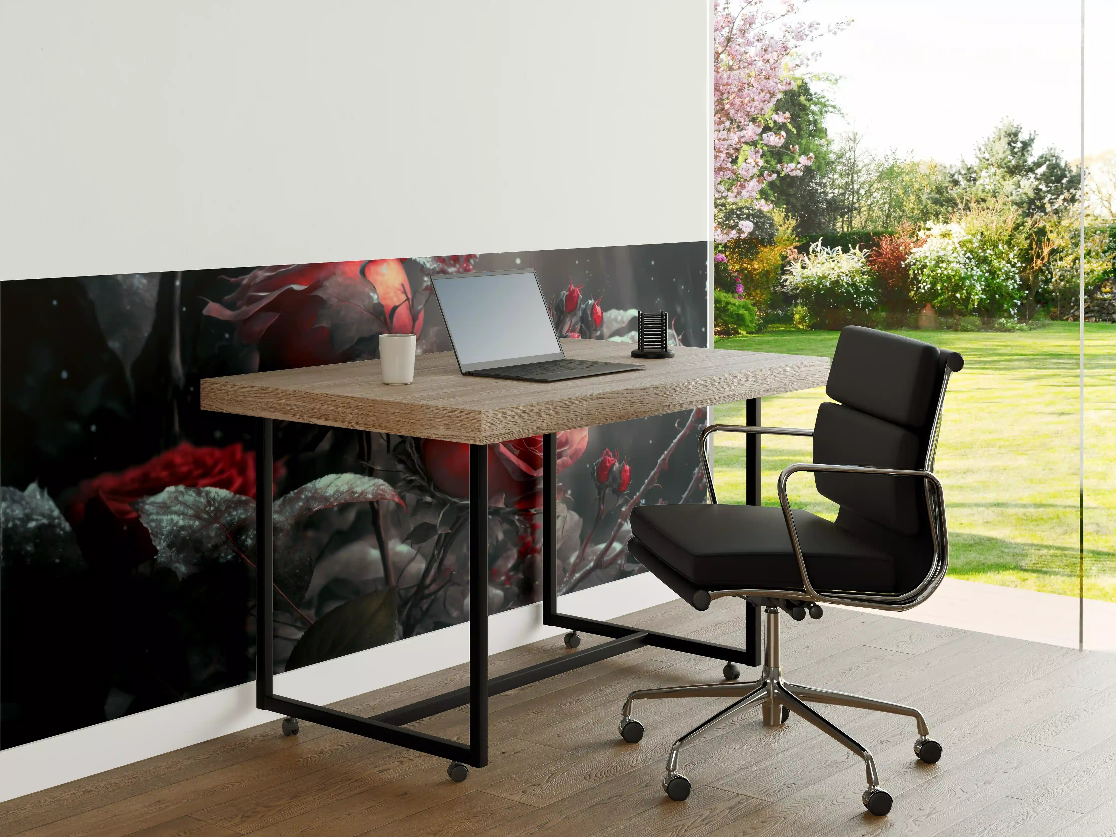 Büro Wandgestaltung - Dramatische Rosen- und Herz-Arrangements in dunklem Ambiente