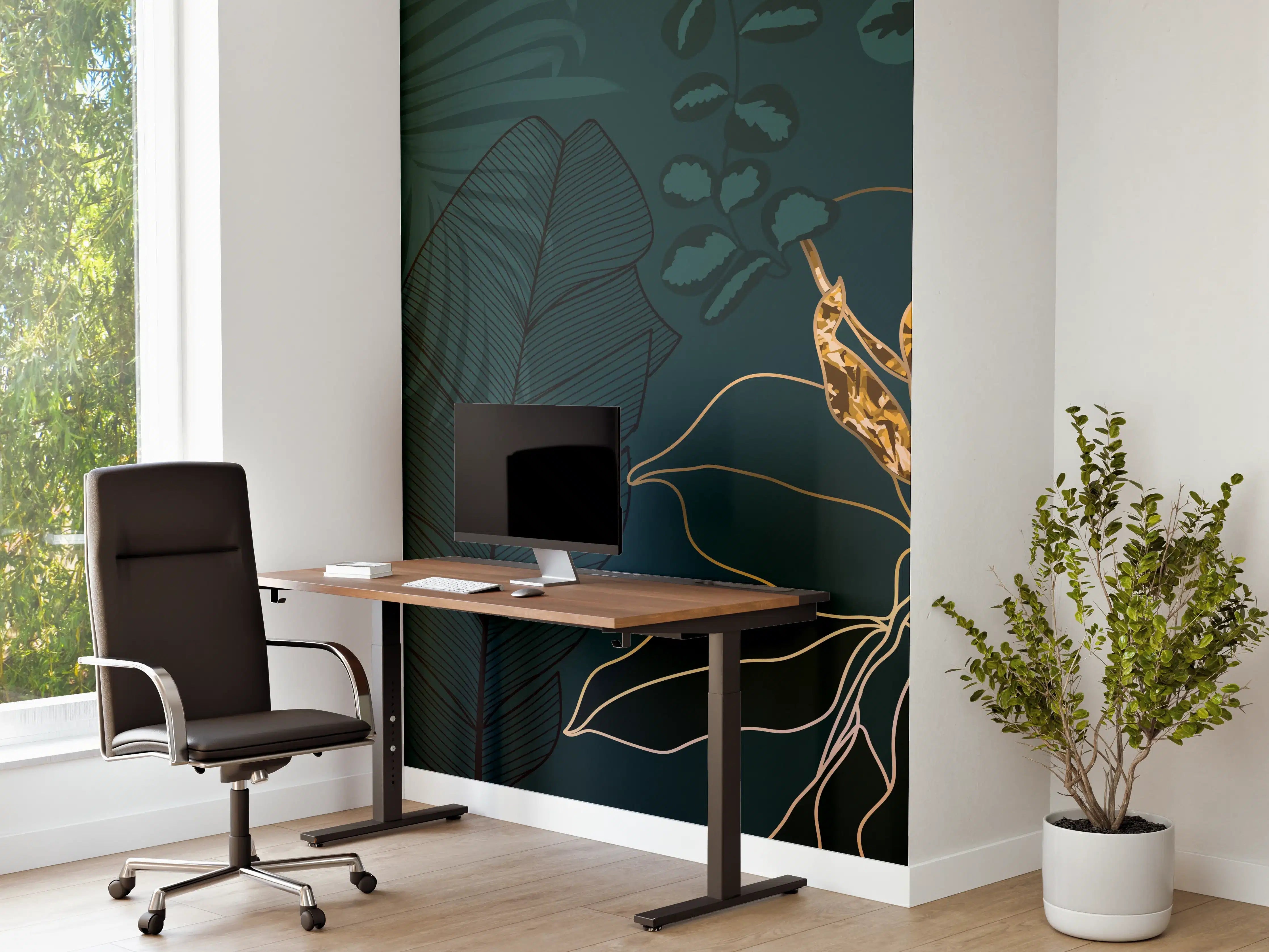 Büro Wandgestaltung - Dschungel-Blatt-Gold-Linie