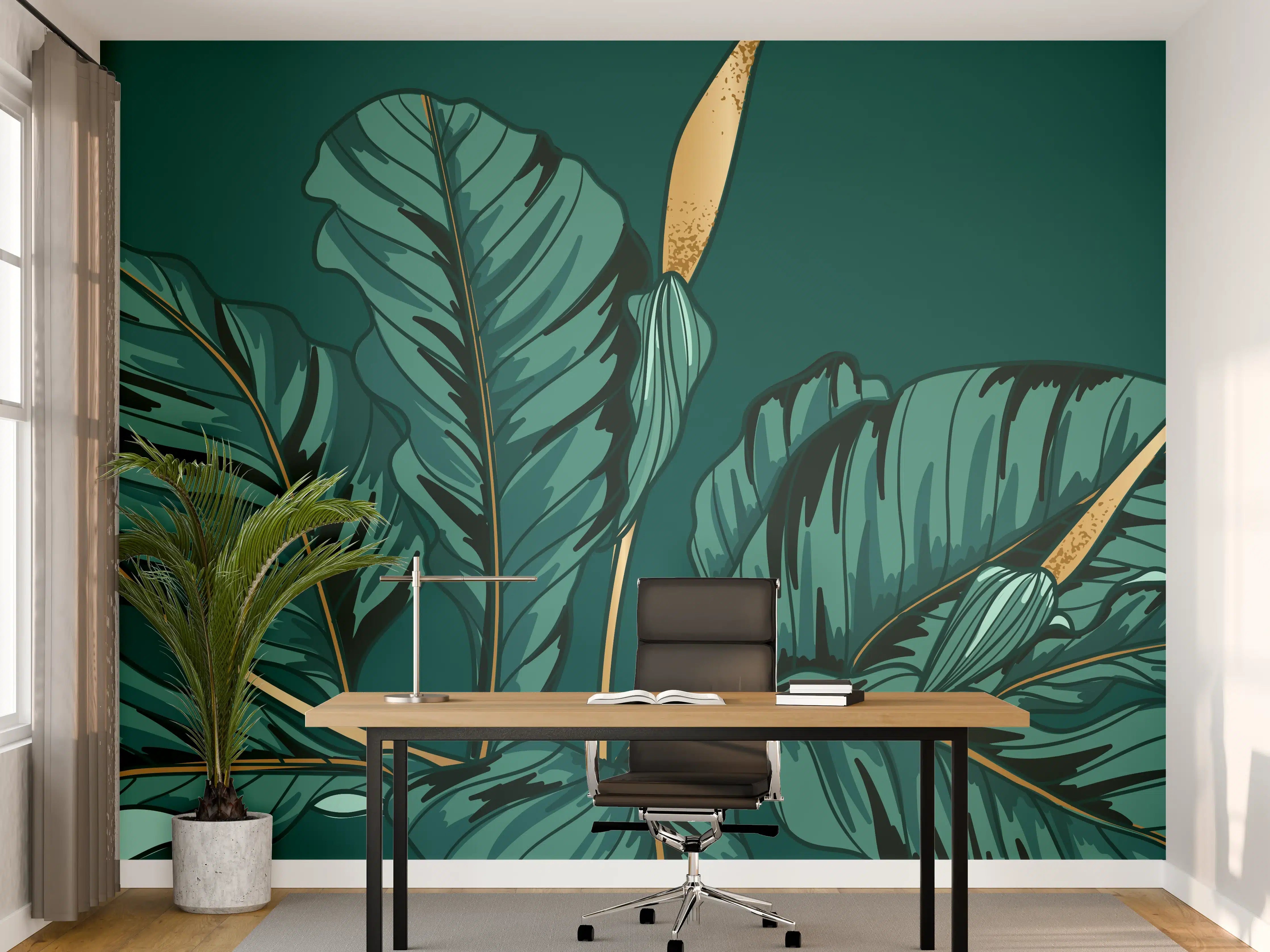 Büro Wandgestaltung - Dschungel-Grün-Blatt-Design