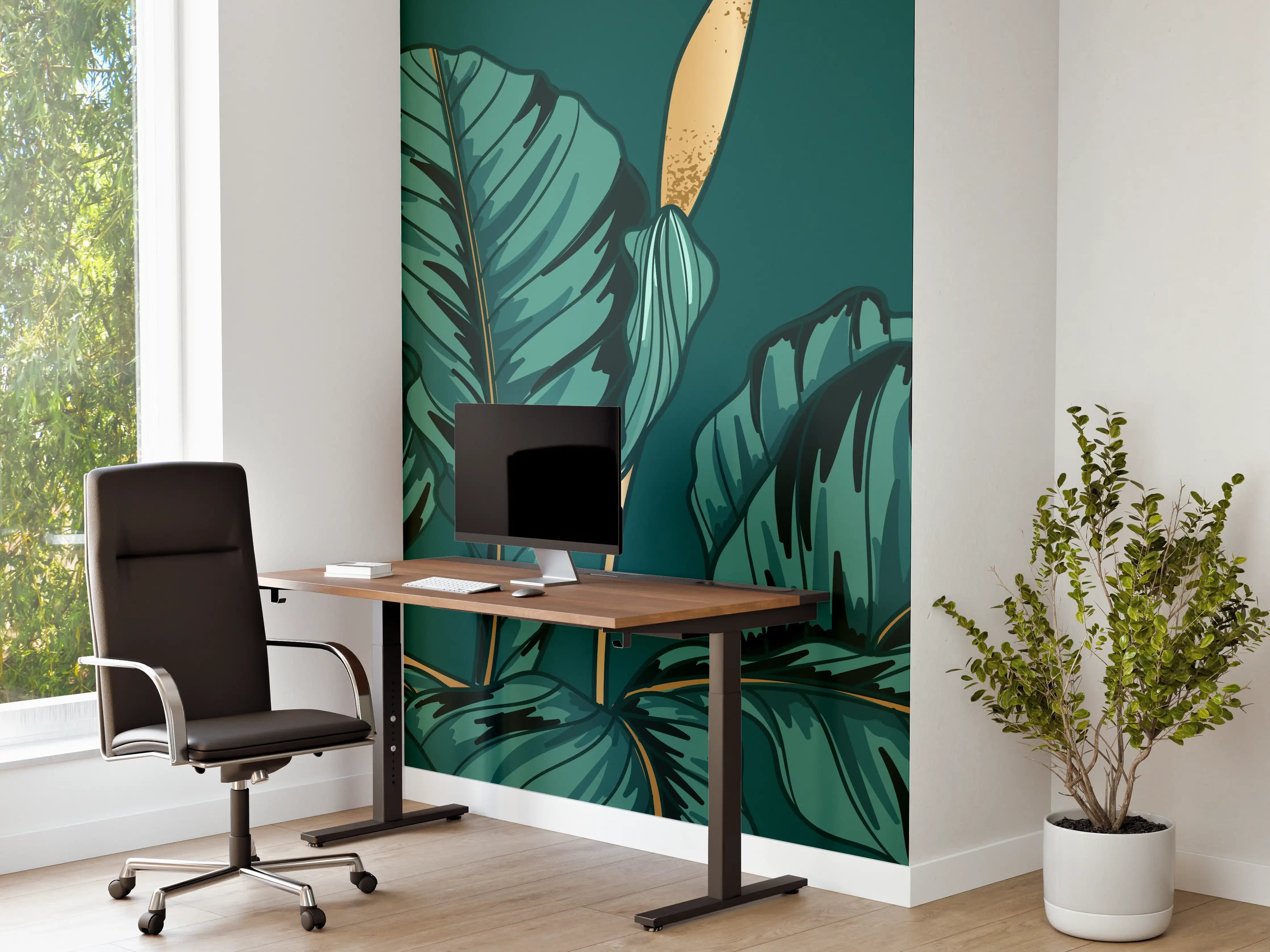 Büro Wandgestaltung - Dschungel-Grün-Blatt-Design