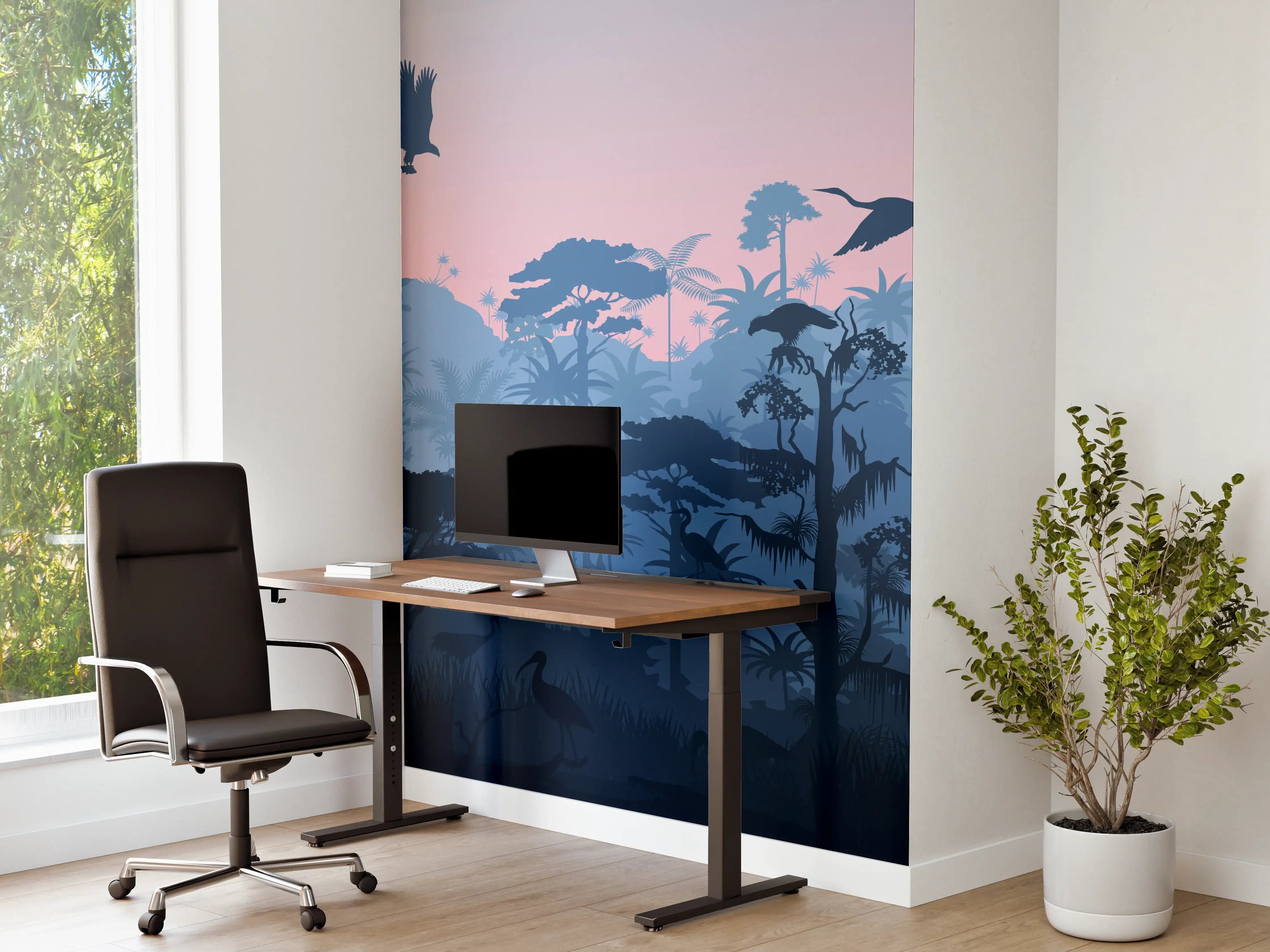 Büro Wandgestaltung - Dschungel Silhouette bei Dämmerung