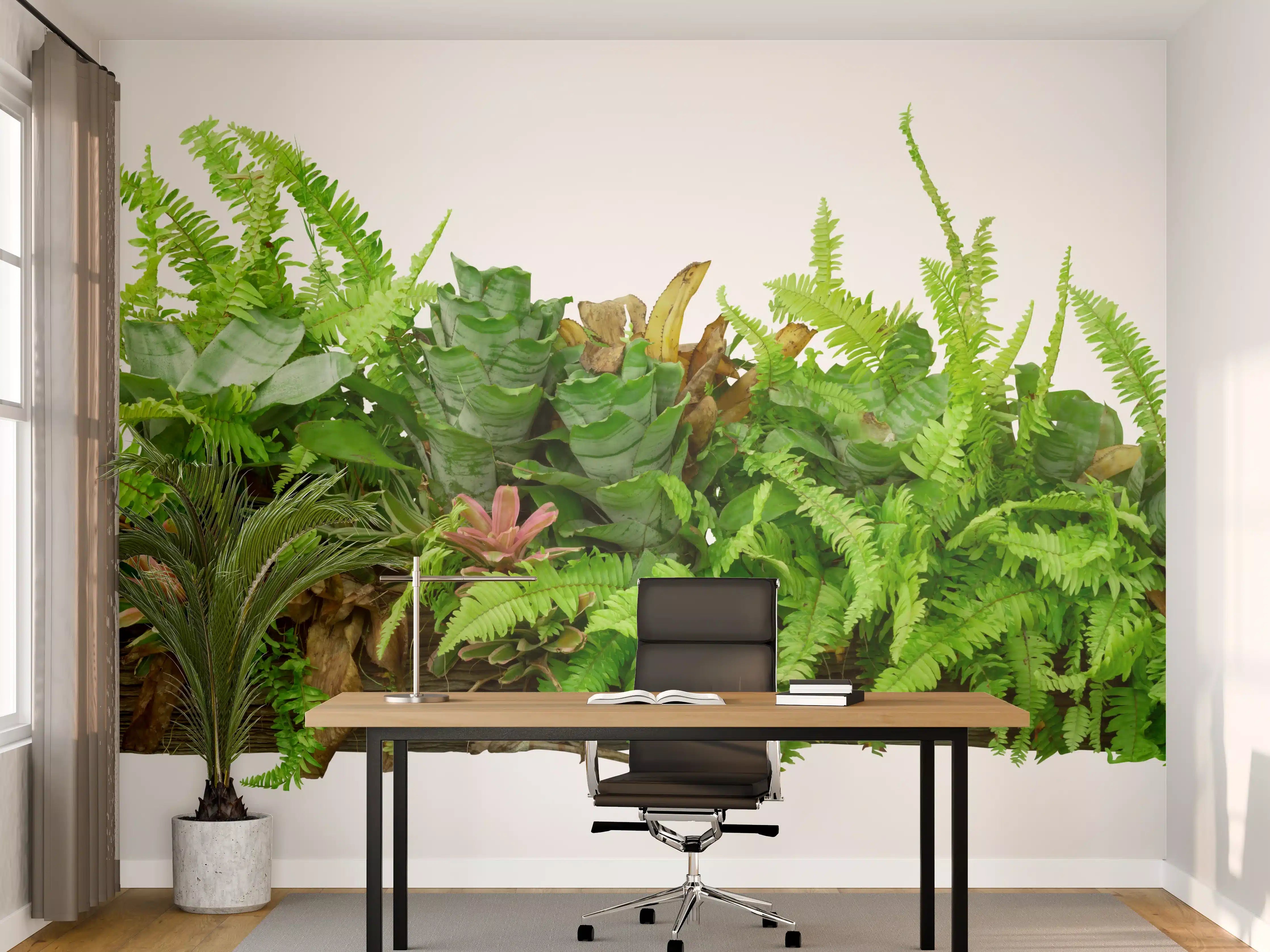 Büro Wandgestaltung - Dschungelpflanzen auf Holzstamm