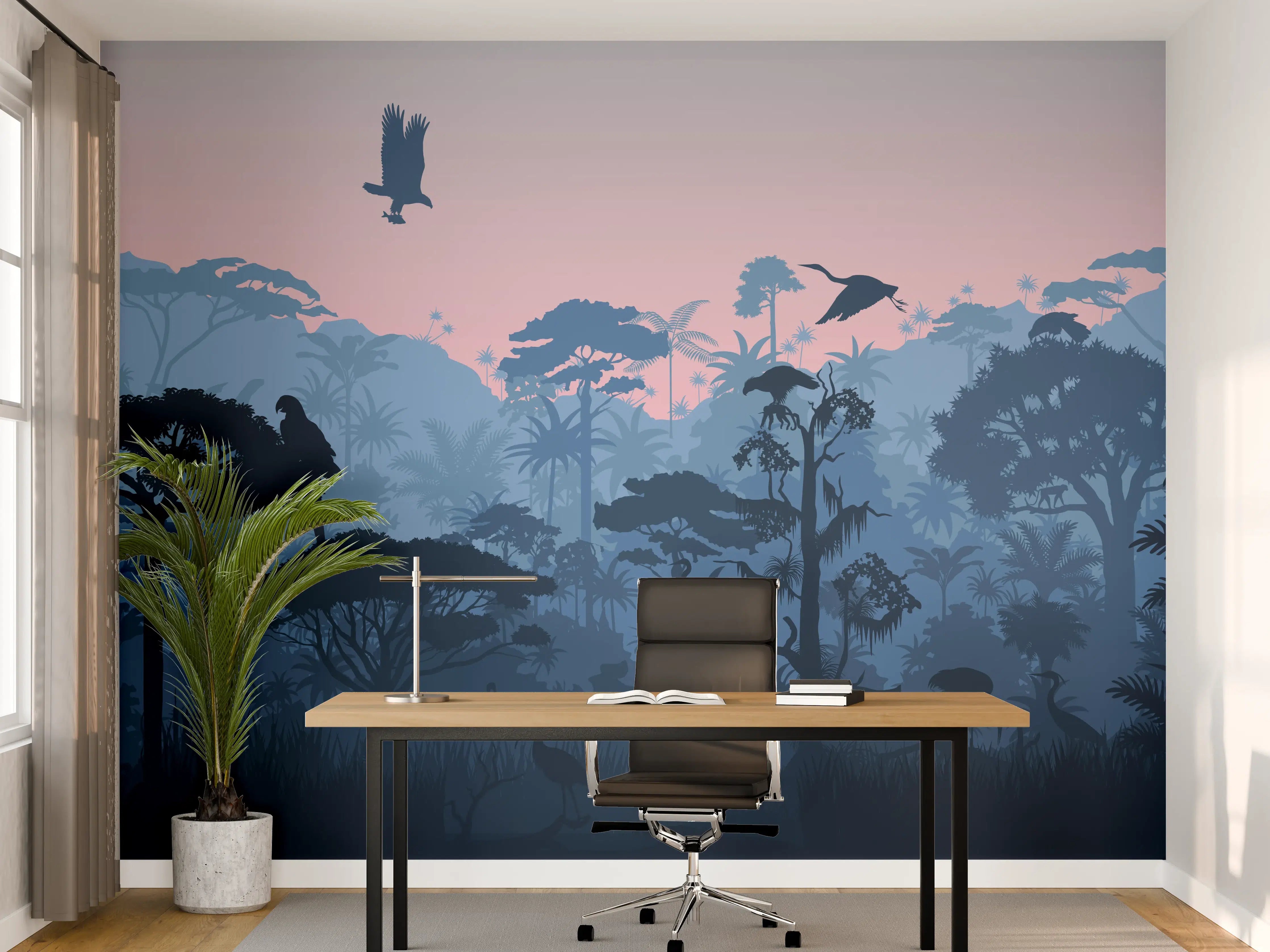 Büro Wandgestaltung - Dschungelsilhouette bei Dämmerung