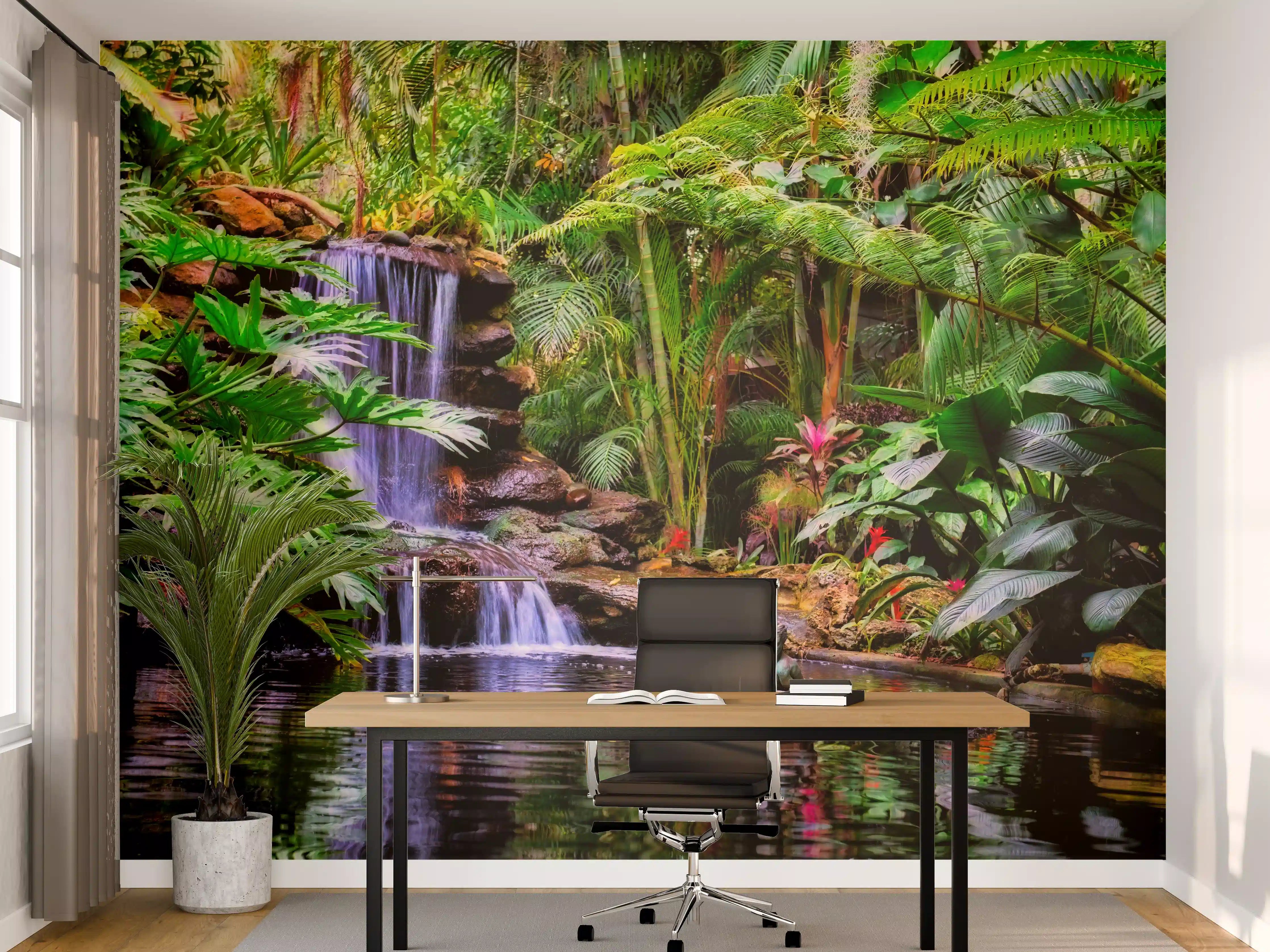 Büro Wandgestaltung - Dschungelwasserfall in tropischer Natur