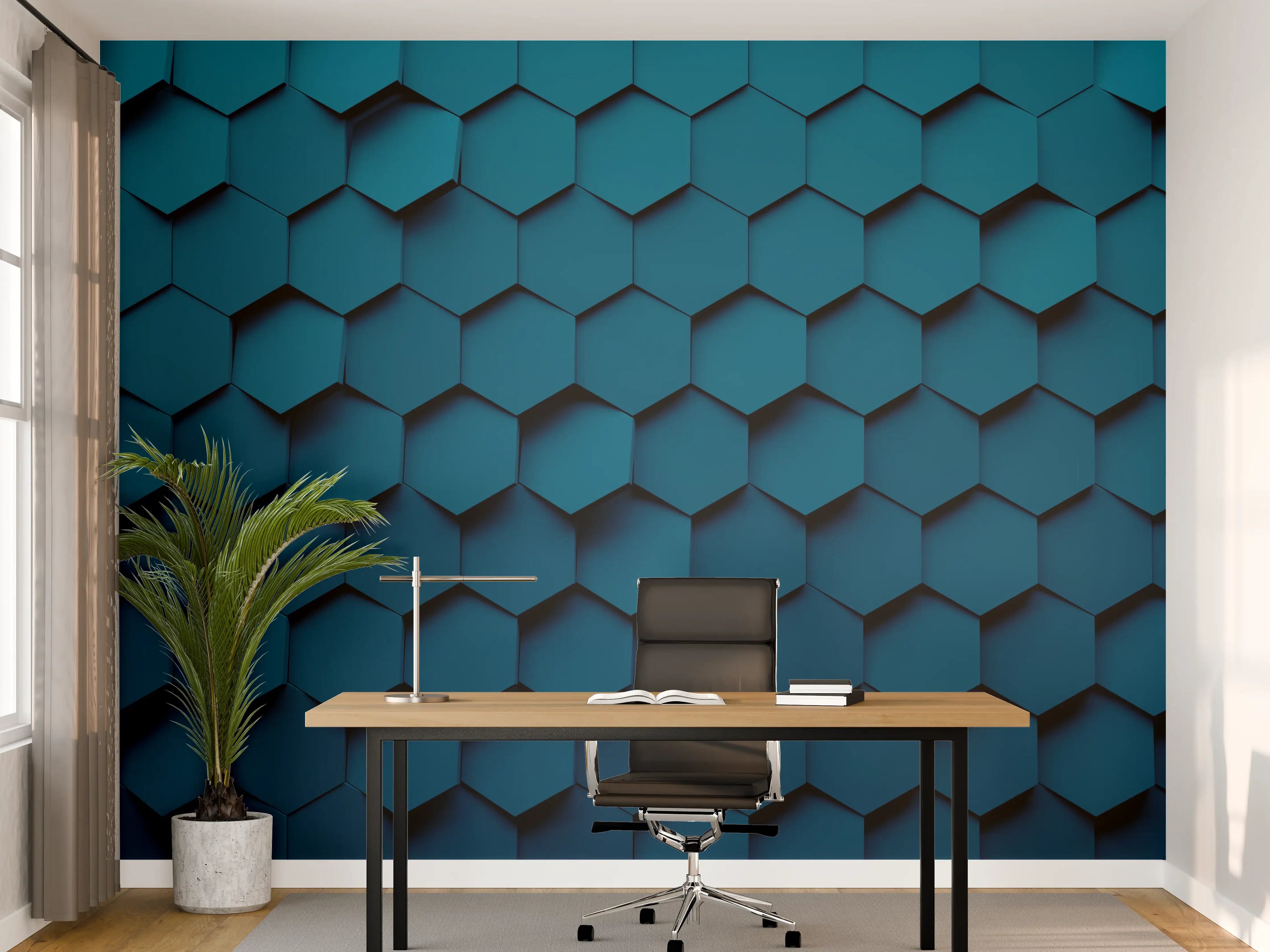 Büro Wandgestaltung - Dunkelblaue 3D-Hexagon-Wandpaneele
