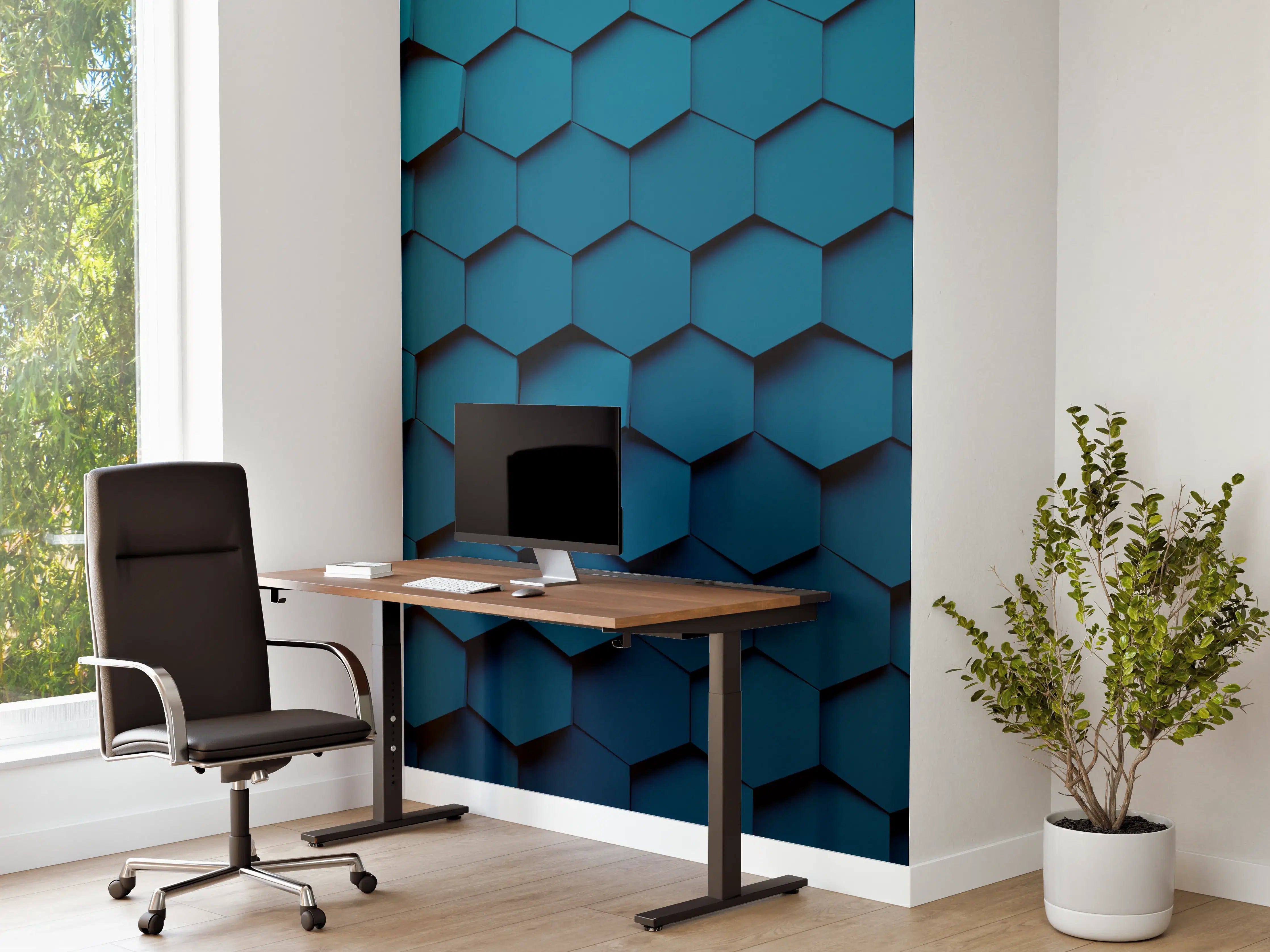 Büro Wandgestaltung - Dunkelblaue 3D-Hexagon-Wandpaneele