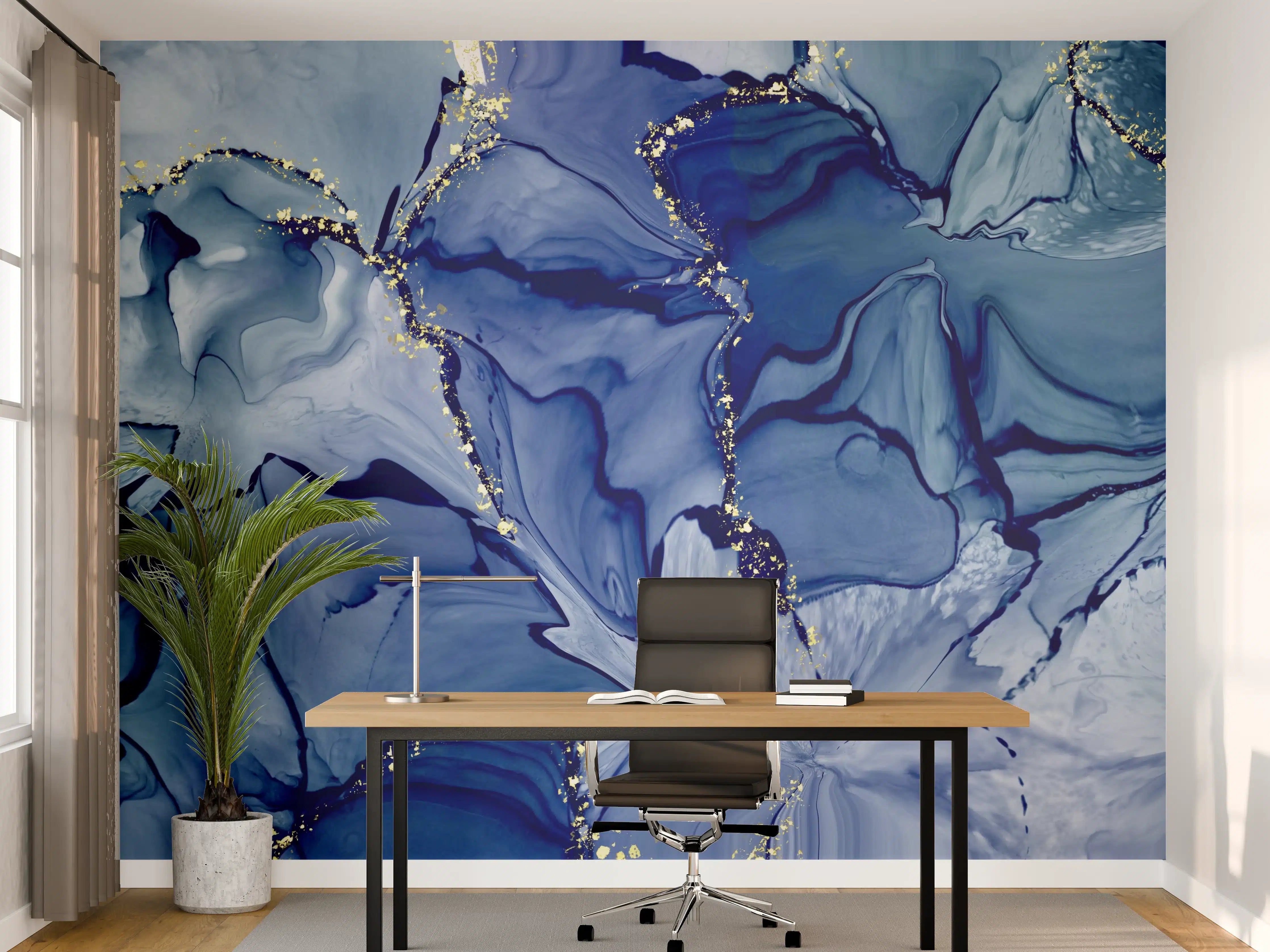 Büro Wandgestaltung - Dunkelblaue Tinte mit Goldelementen