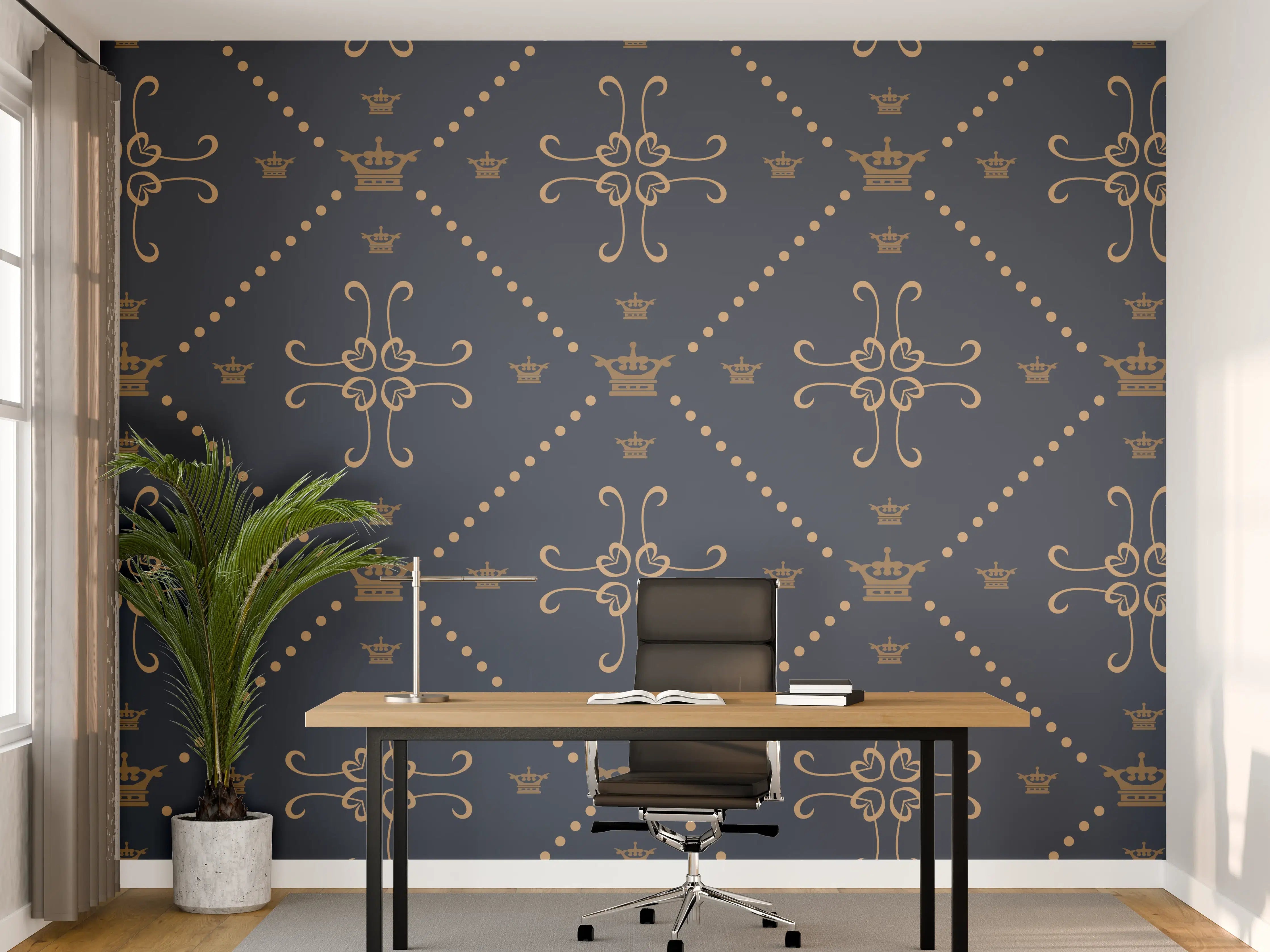 Büro Wandgestaltung - Dunkelblaues Musterdesign mit stilvollen Motiven
