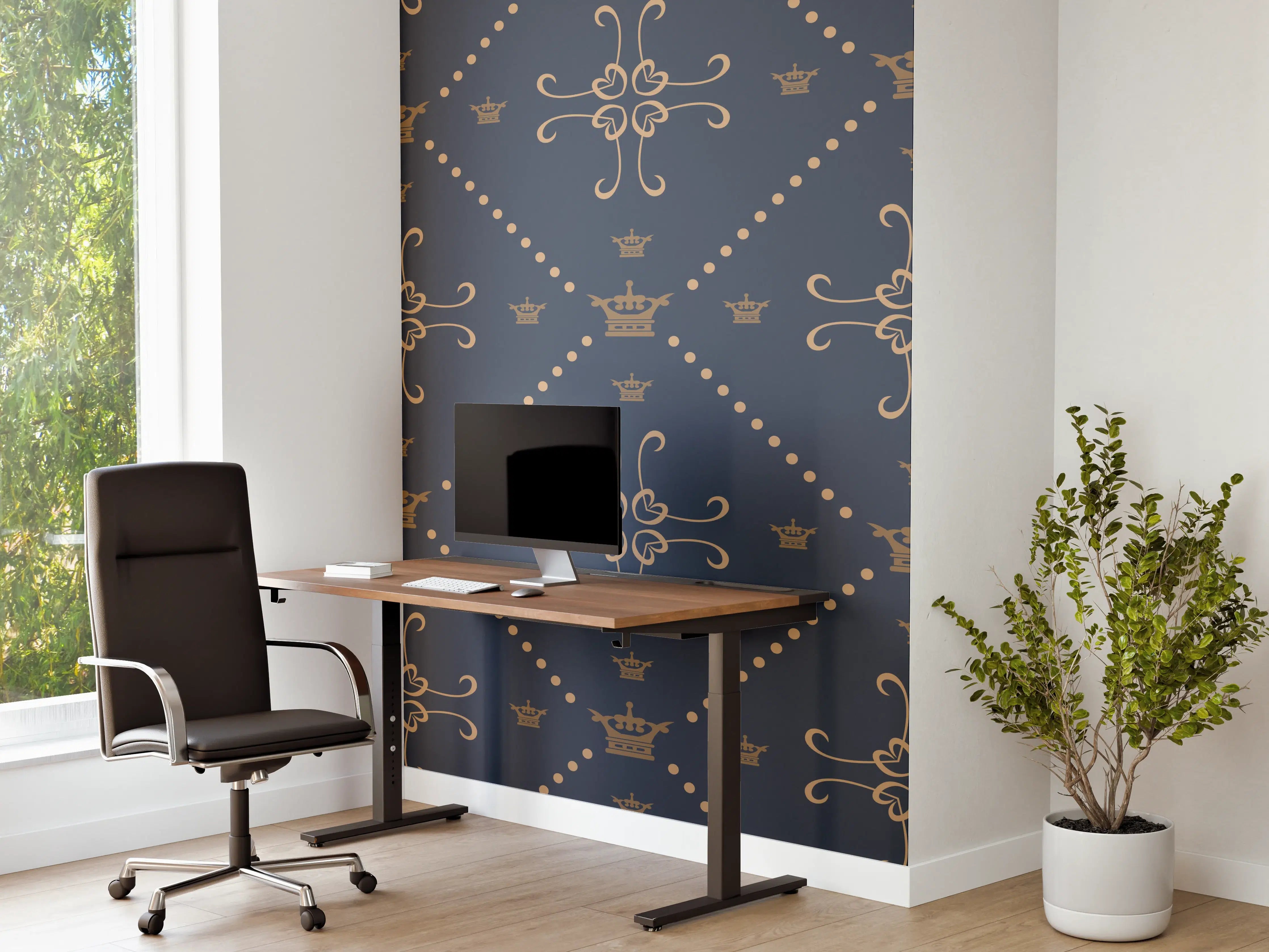 Büro Wandgestaltung - Dunkelblaues Musterdesign mit stilvollen Motiven