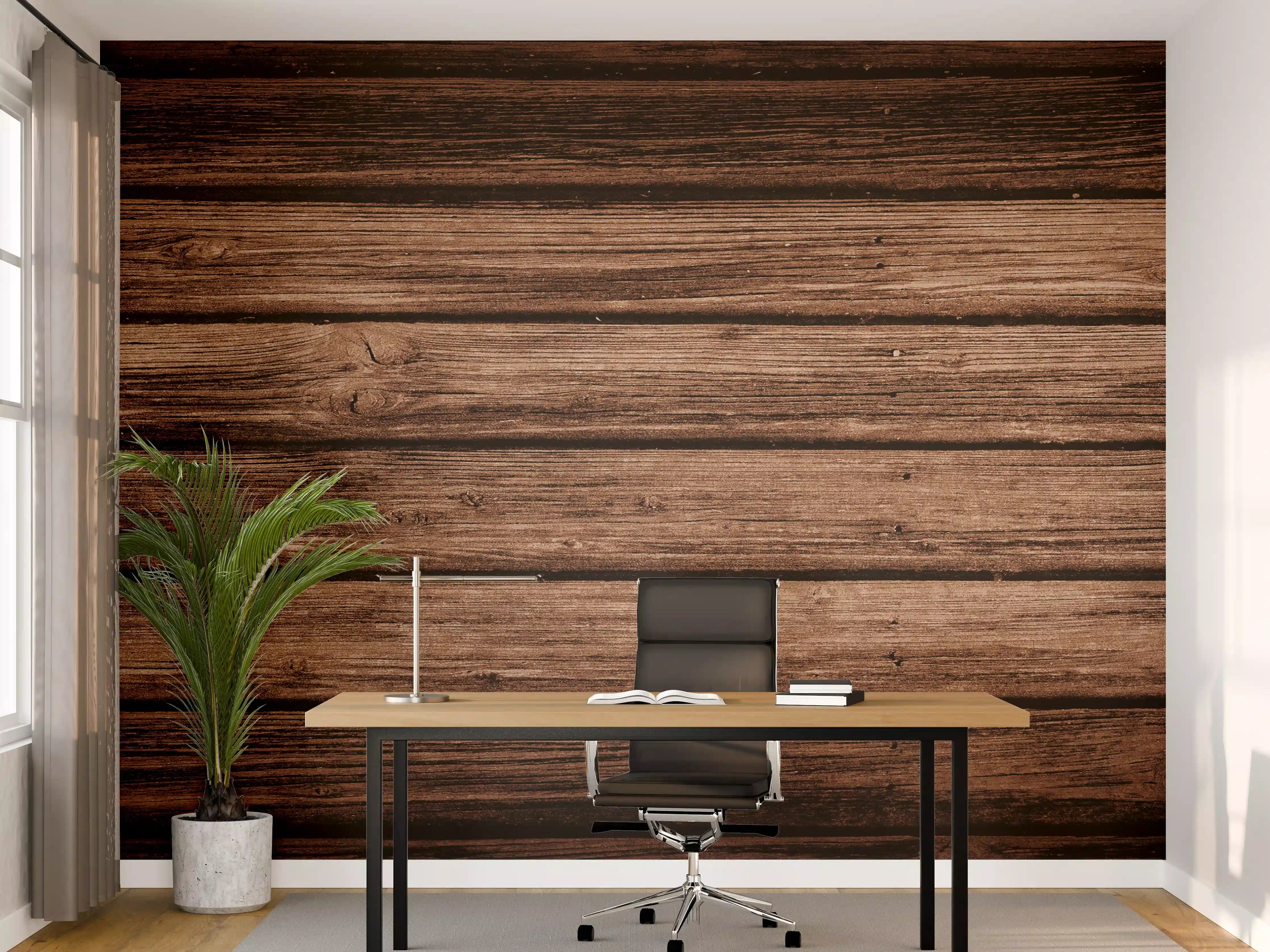 Büro Wandgestaltung - Dunkelbraun-rustikale Holzplanken