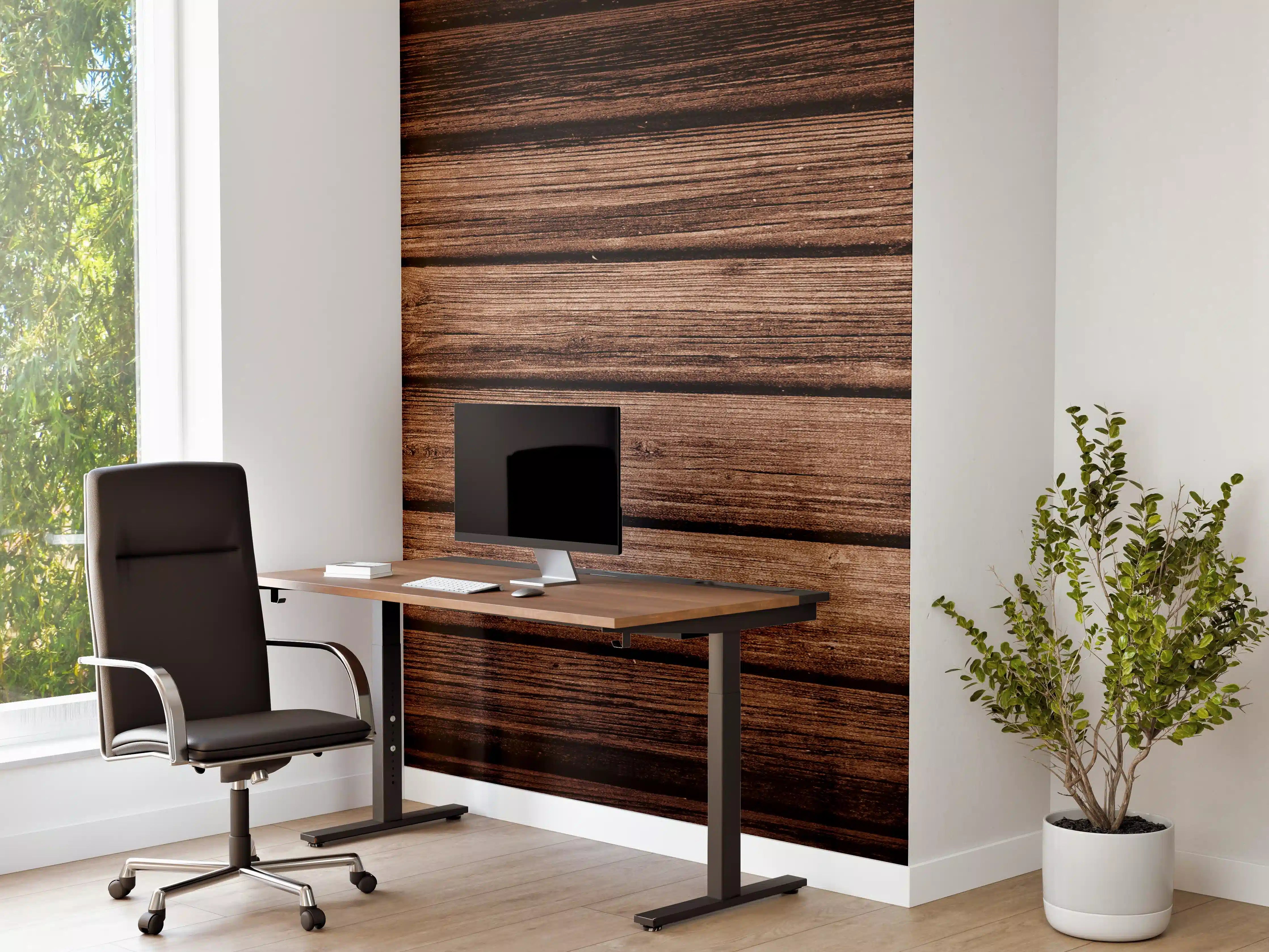 Büro Wandgestaltung - Dunkelbraun-rustikale Holzplanken