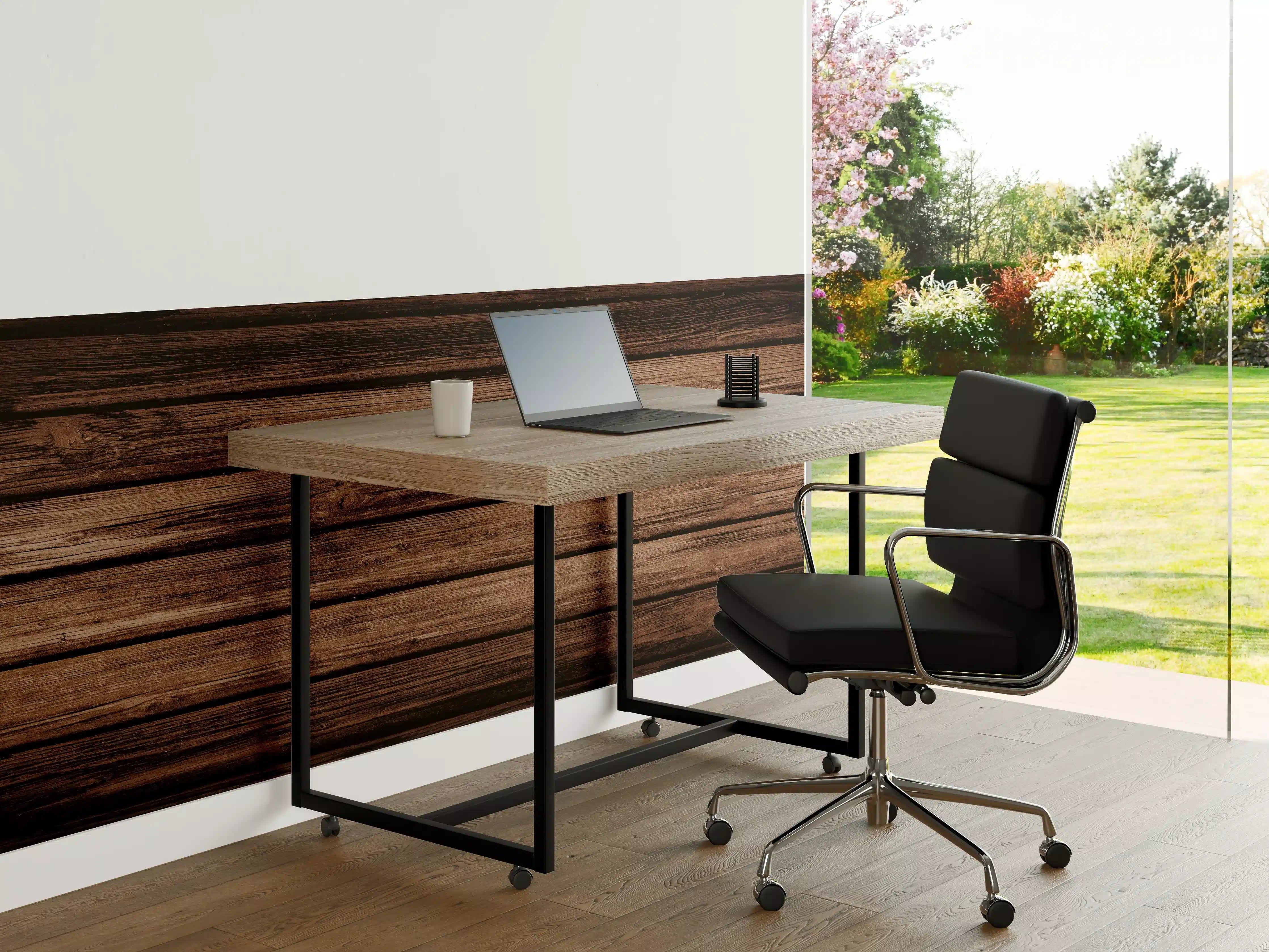 Büro Wandgestaltung - Dunkelbraun-rustikale Holzplanken