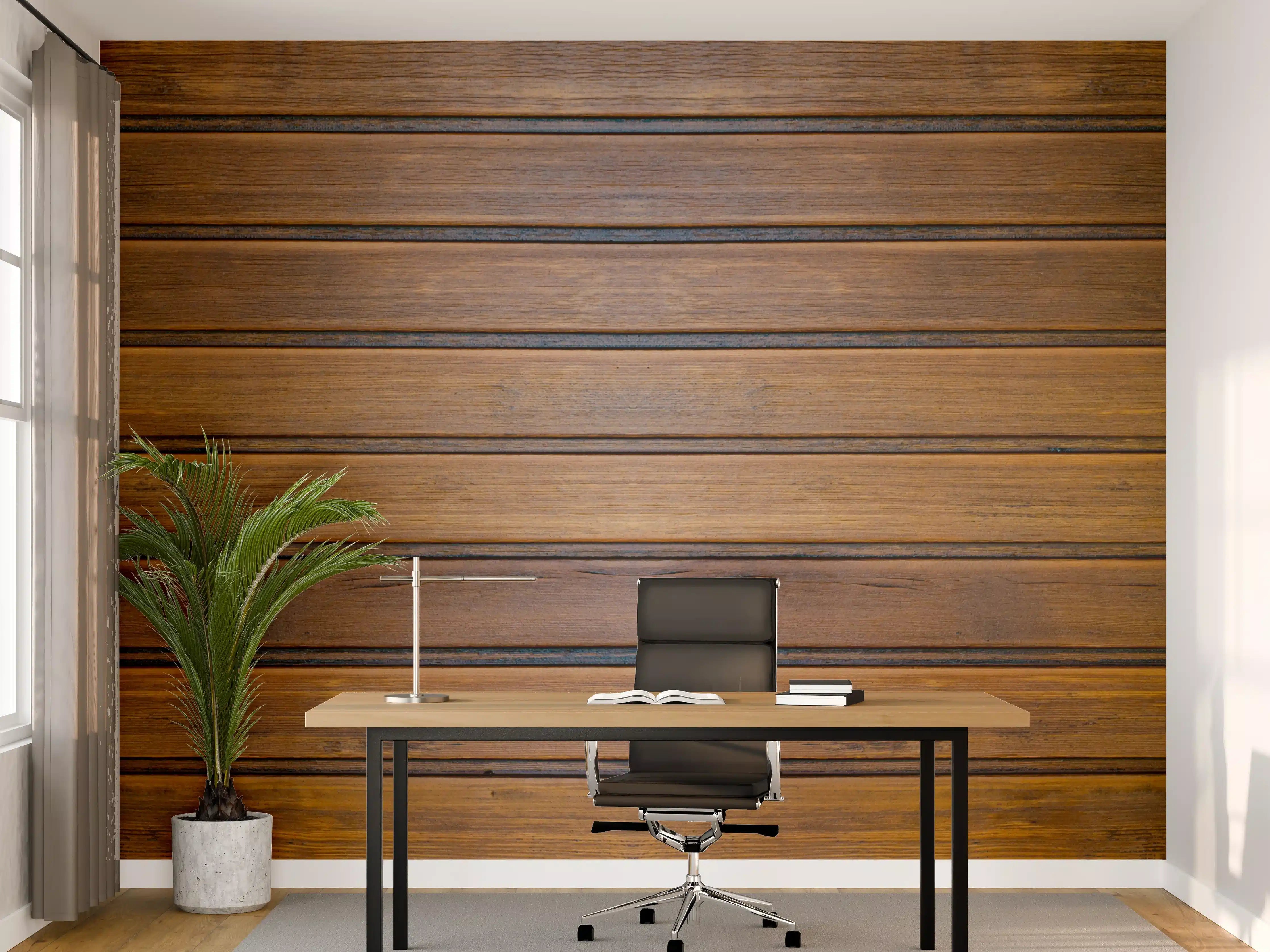 Büro Wandgestaltung - Dunkelbraune glänzende Holztextur