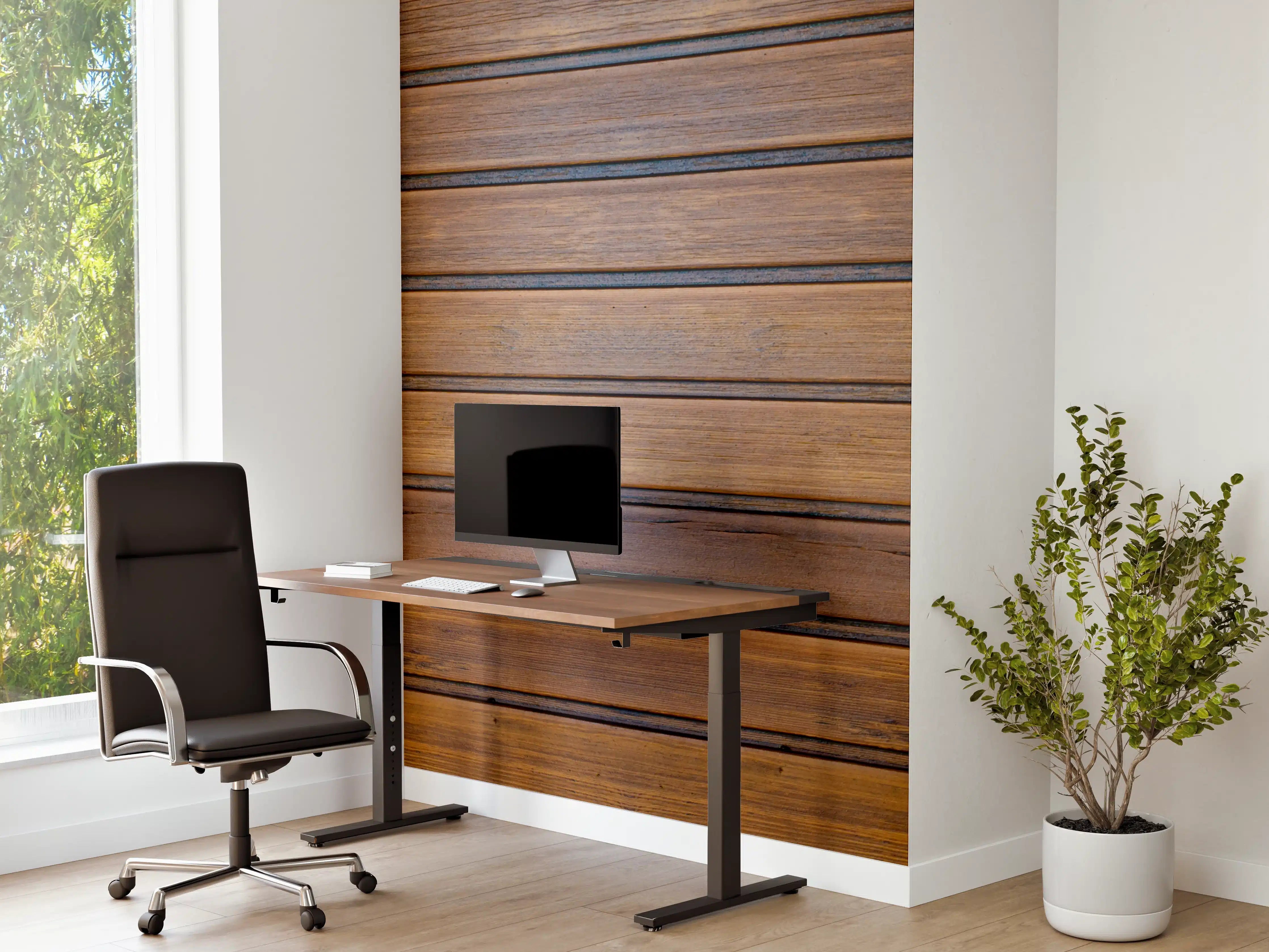 Büro Wandgestaltung - Dunkelbraune glänzende Holztextur