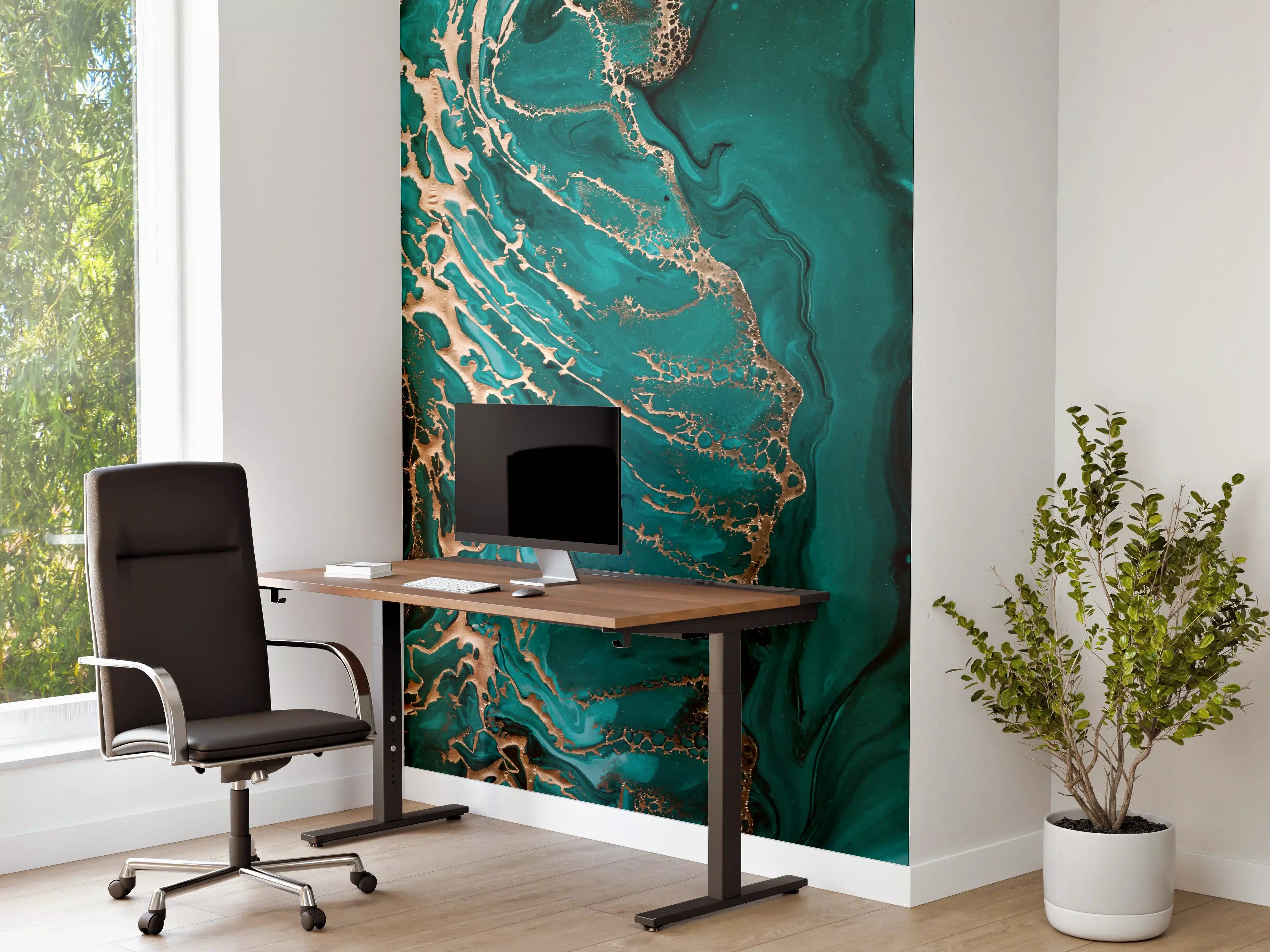 Büro Wandgestaltung - Dunkelgrün Goldene Meerestextur