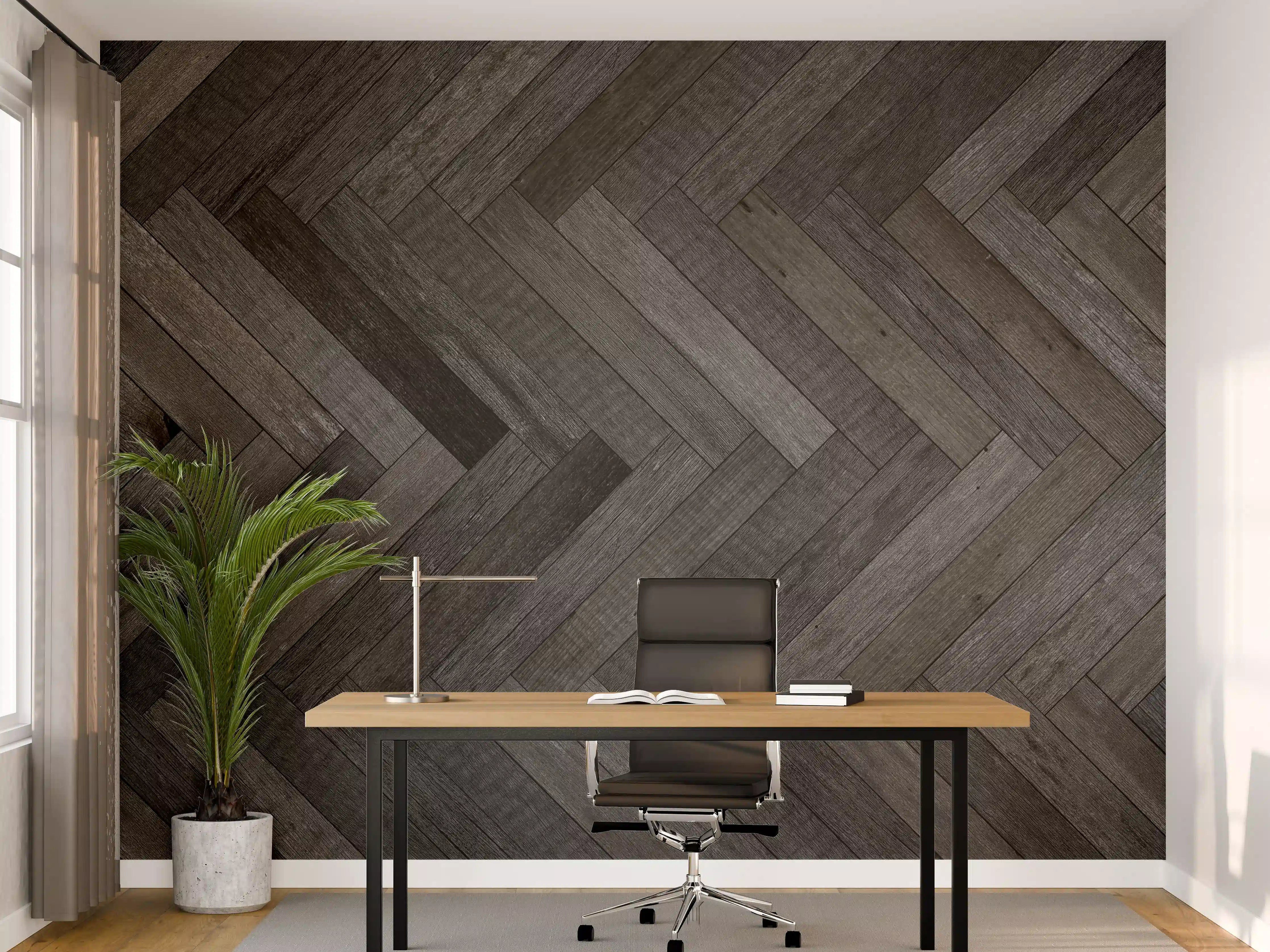 Büro Wandgestaltung - Dunkle Parkettboden im Herringbone-Muster