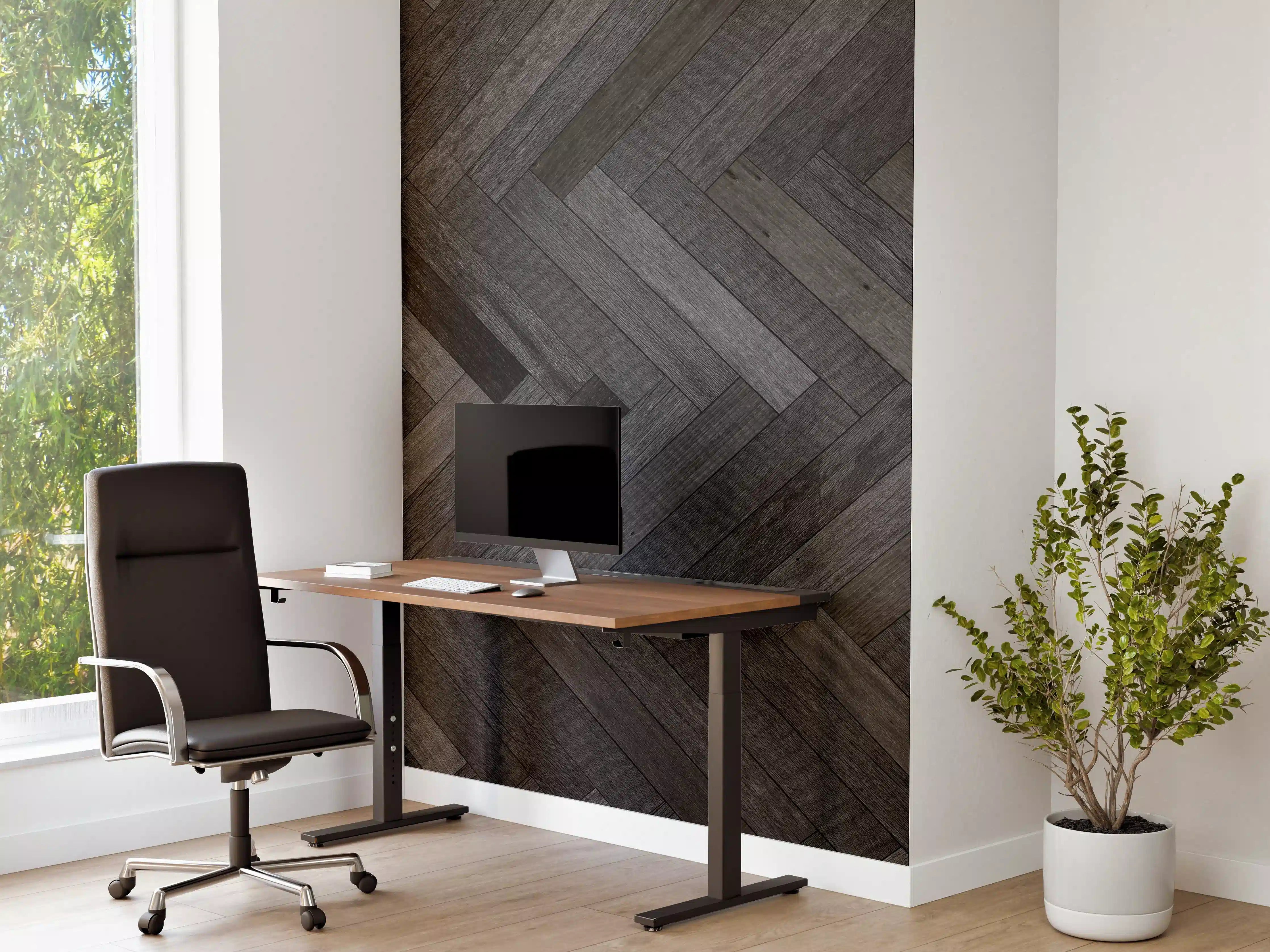 Büro Wandgestaltung - Dunkle Parkettboden im Herringbone-Muster