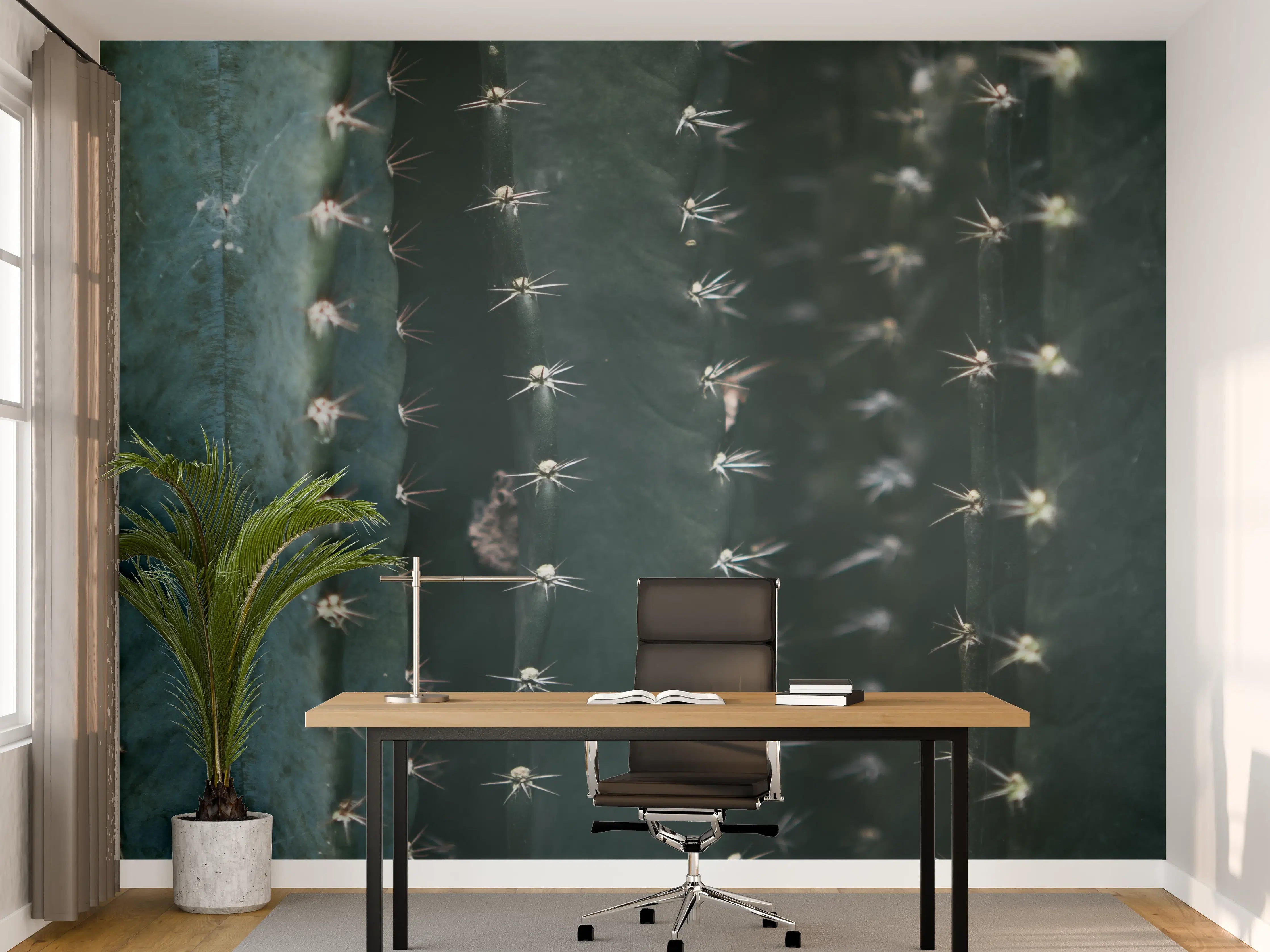 Büro Wandgestaltung - Dunkle S cactus-Wand mit schmalen, vertikalen Stämmen