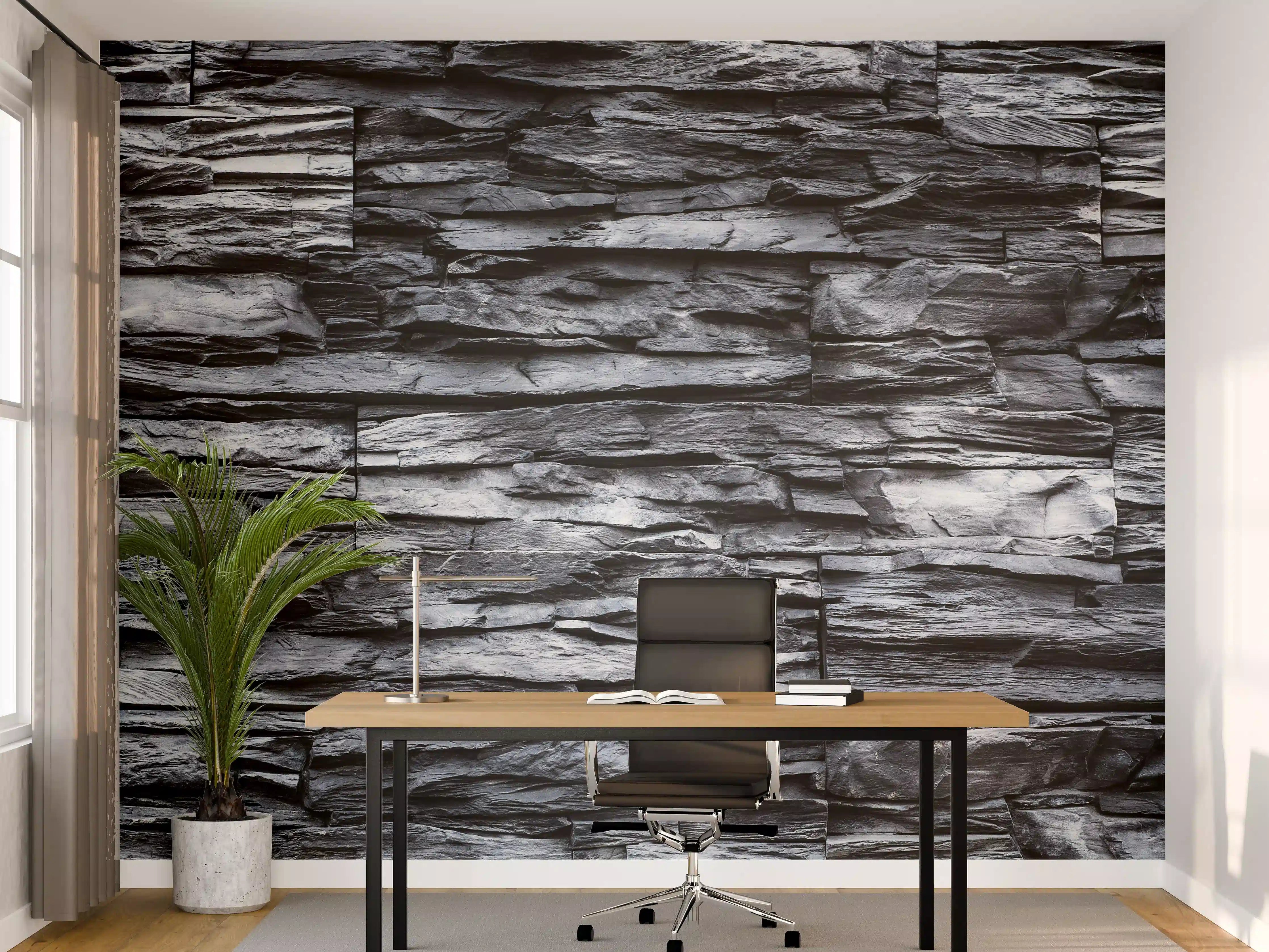 Büro Wandgestaltung - Dunkle Schiefersteinwand