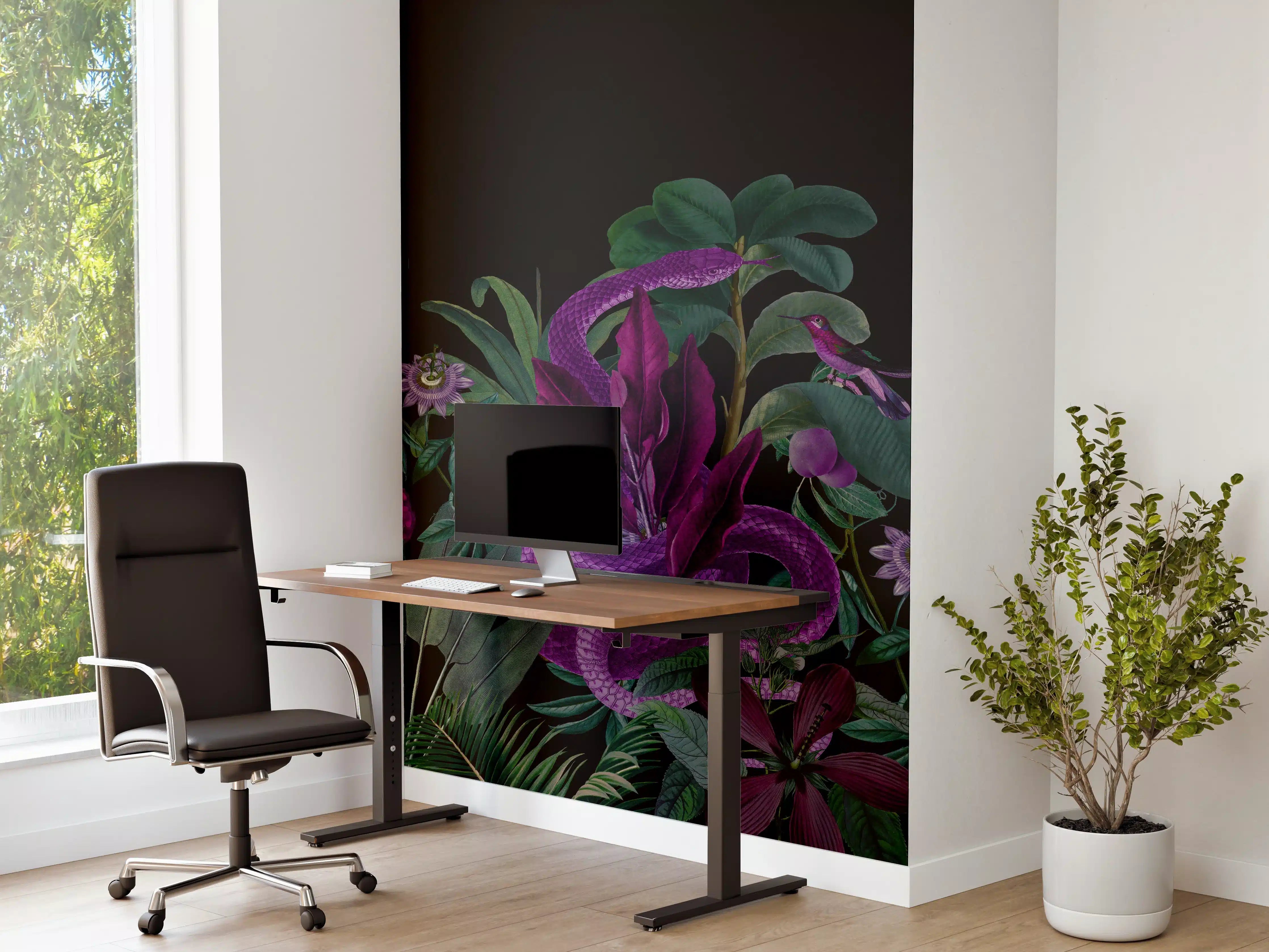 Büro Wandgestaltung - Dunkler Dschungel-Schlangen-Print