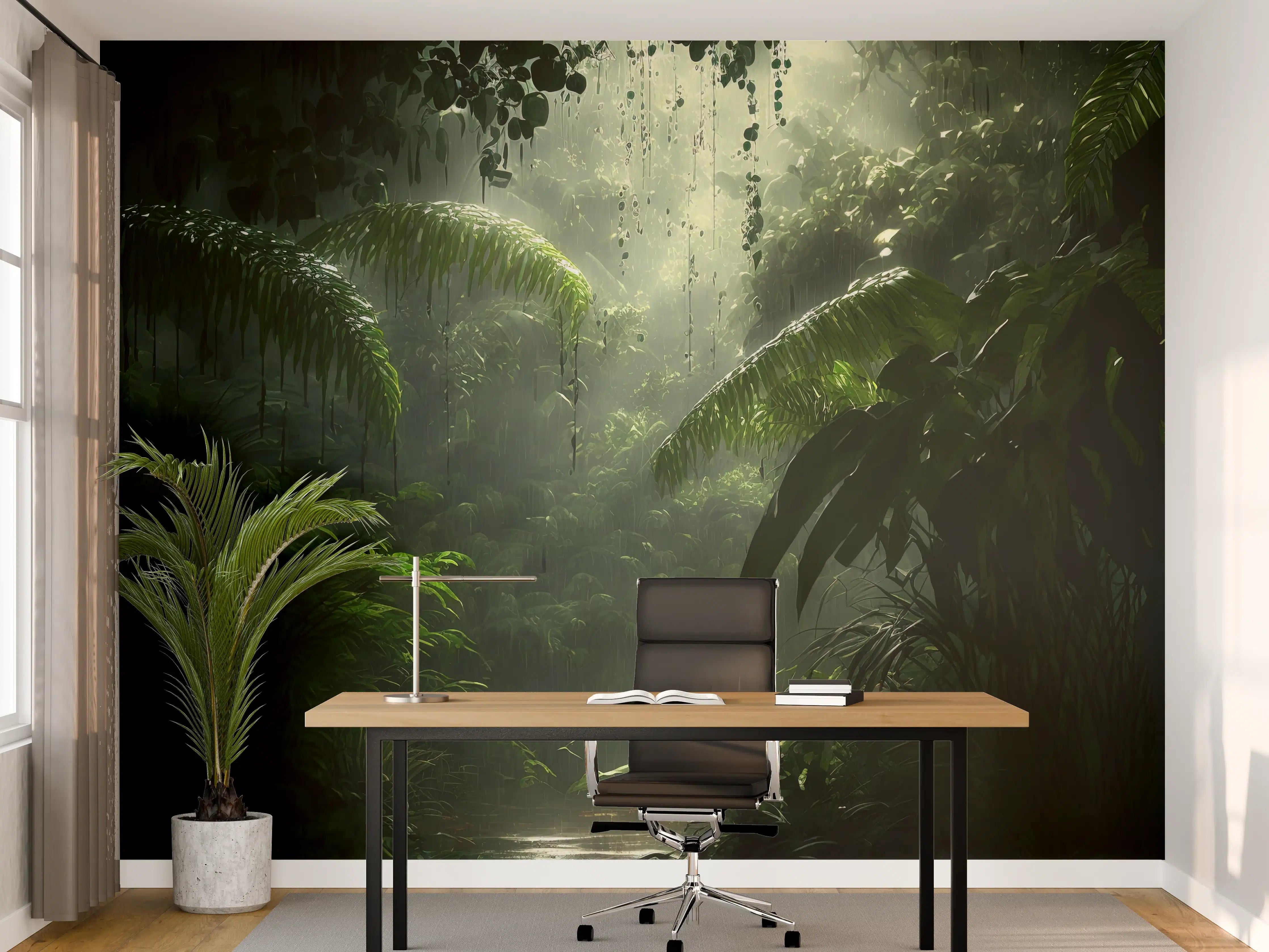 Büro Wandgestaltung - Dunkler tropischer Wald im Regen