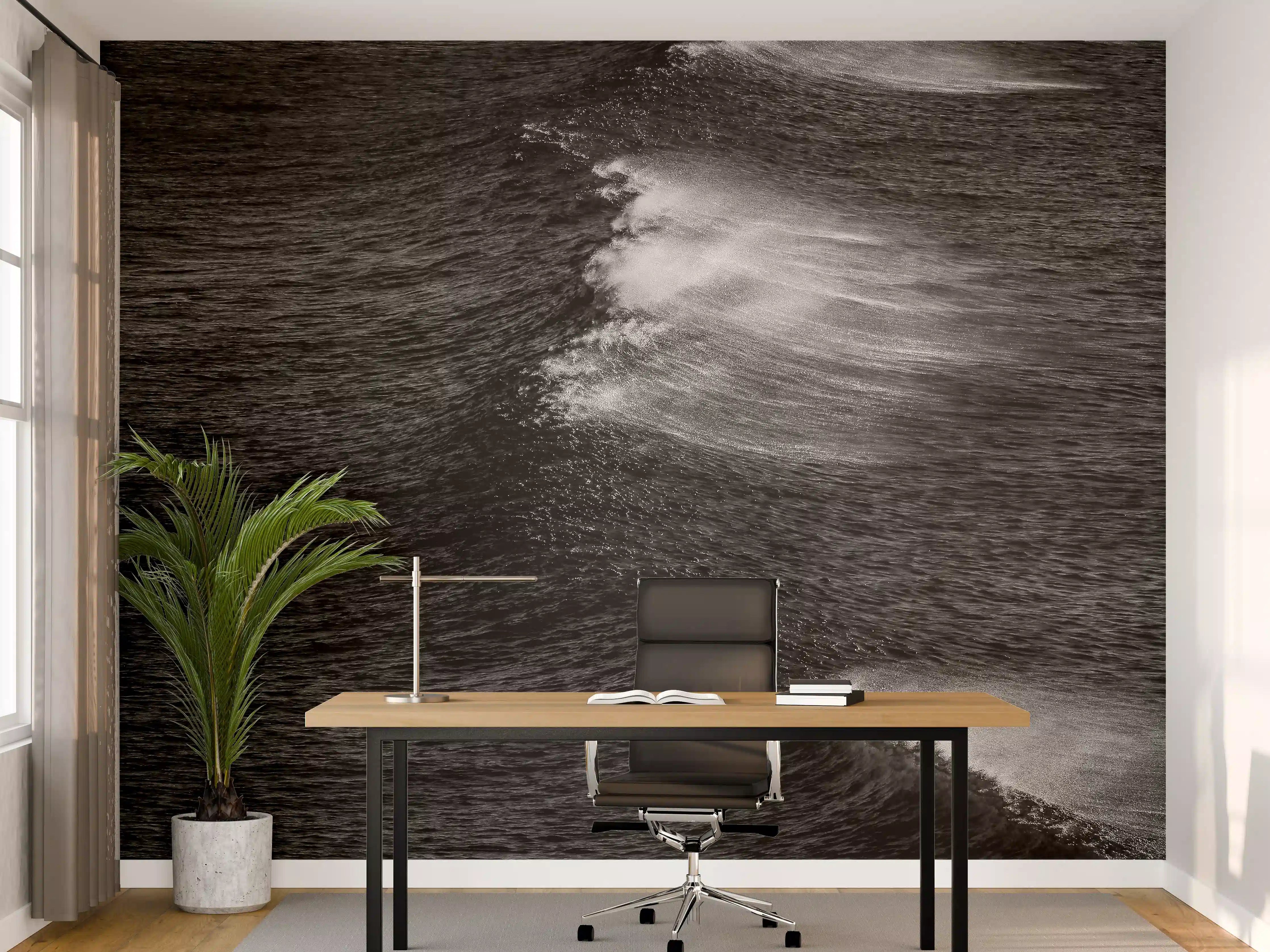 Büro Wandgestaltung - Dynamische Meerwellen Monochrom