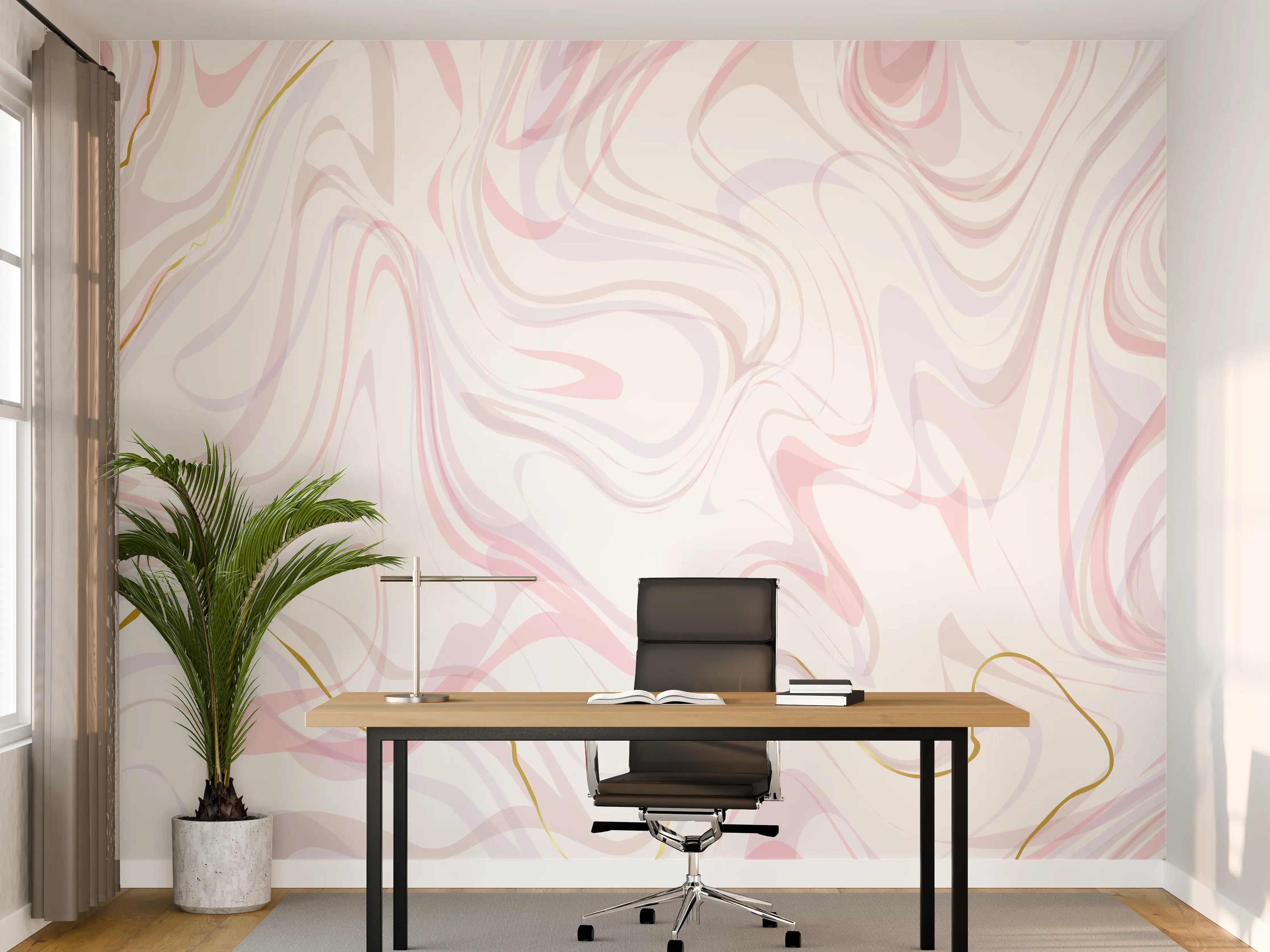 Büro Wandgestaltung - Edle Marmoroptik in Rosé-Weiß