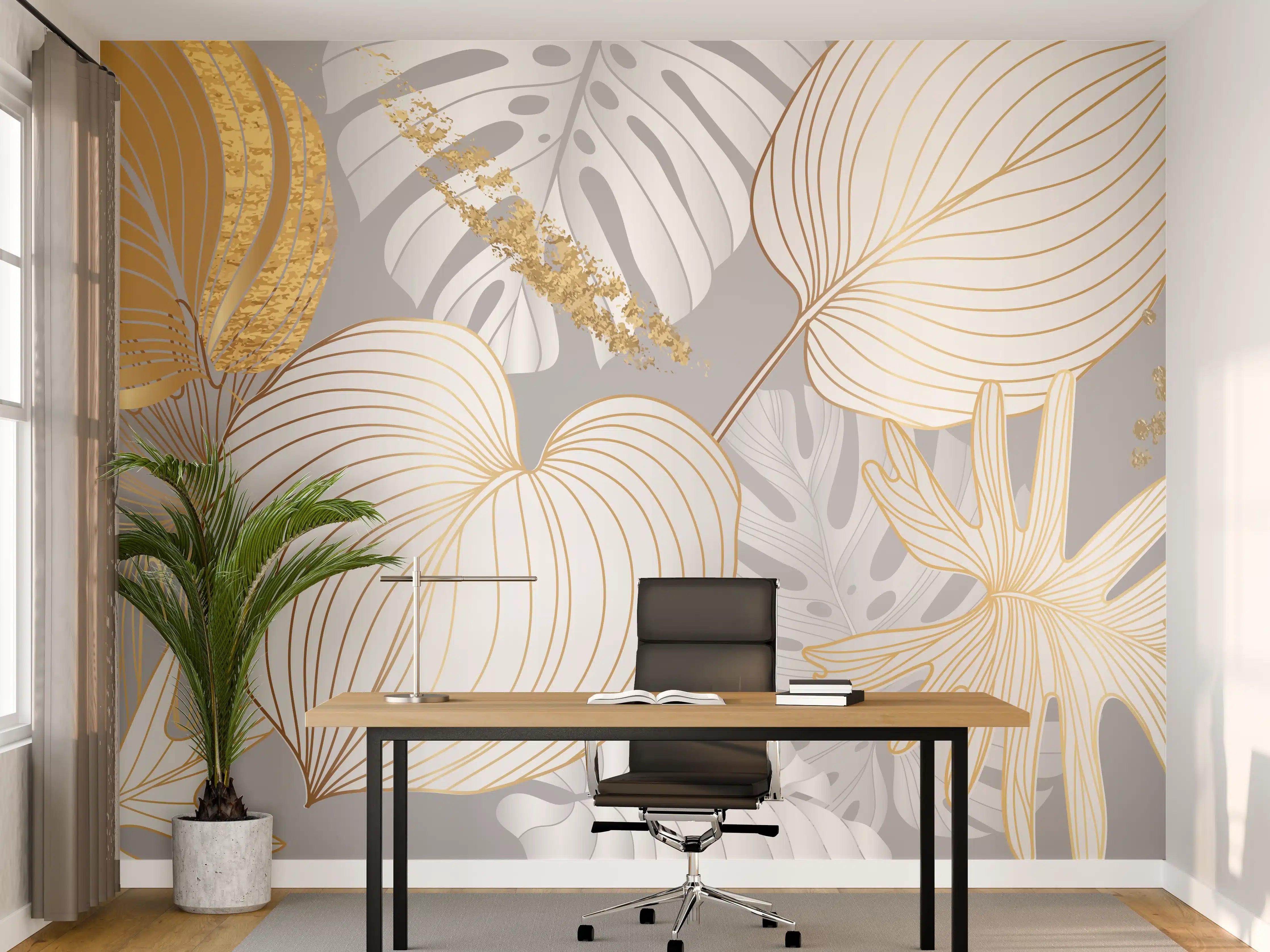 Büro Wandgestaltung - Edles Gold-Blatt-Design