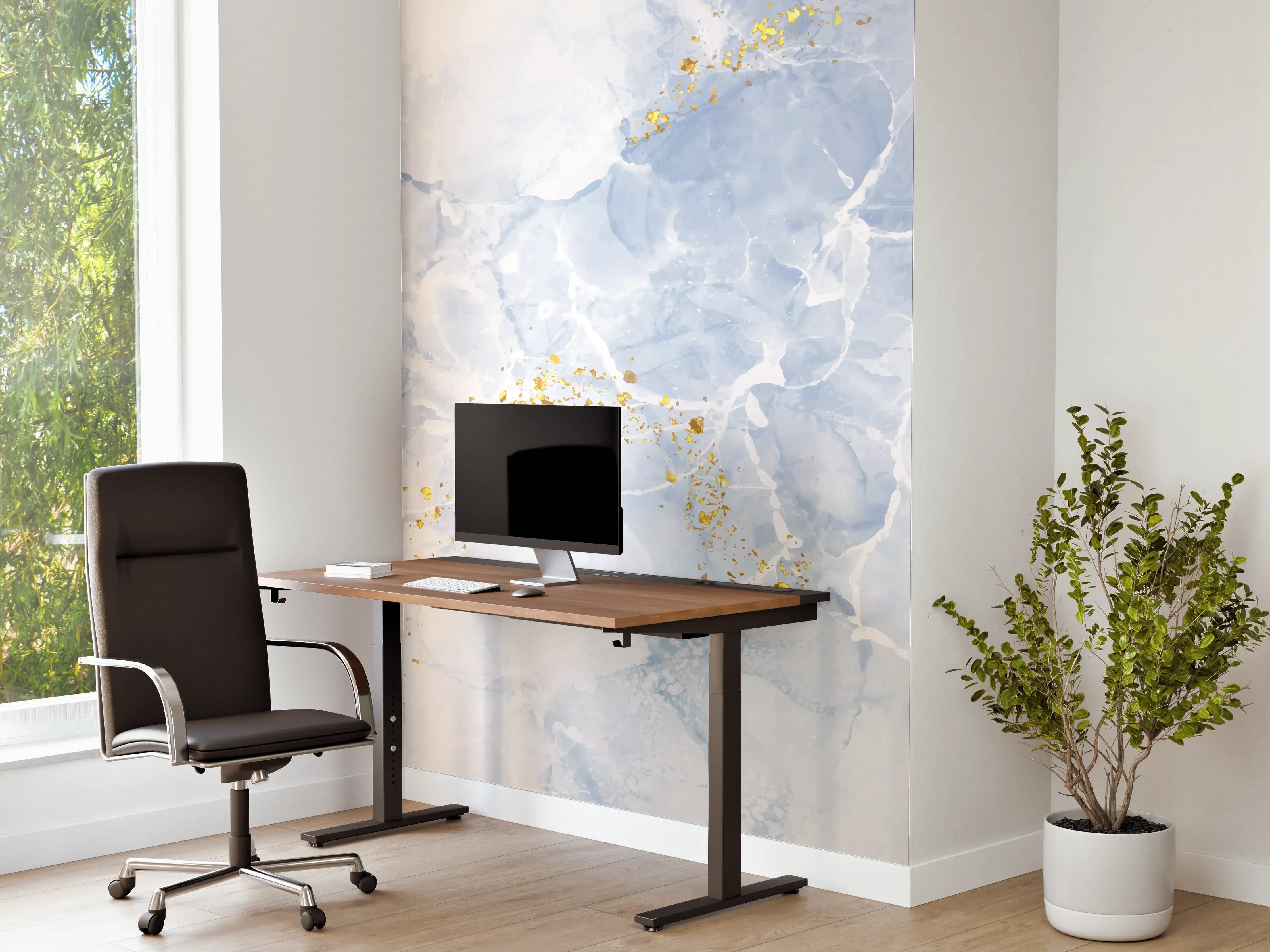 Büro Wandgestaltung - Eisiges Blau mit Goldakzenten