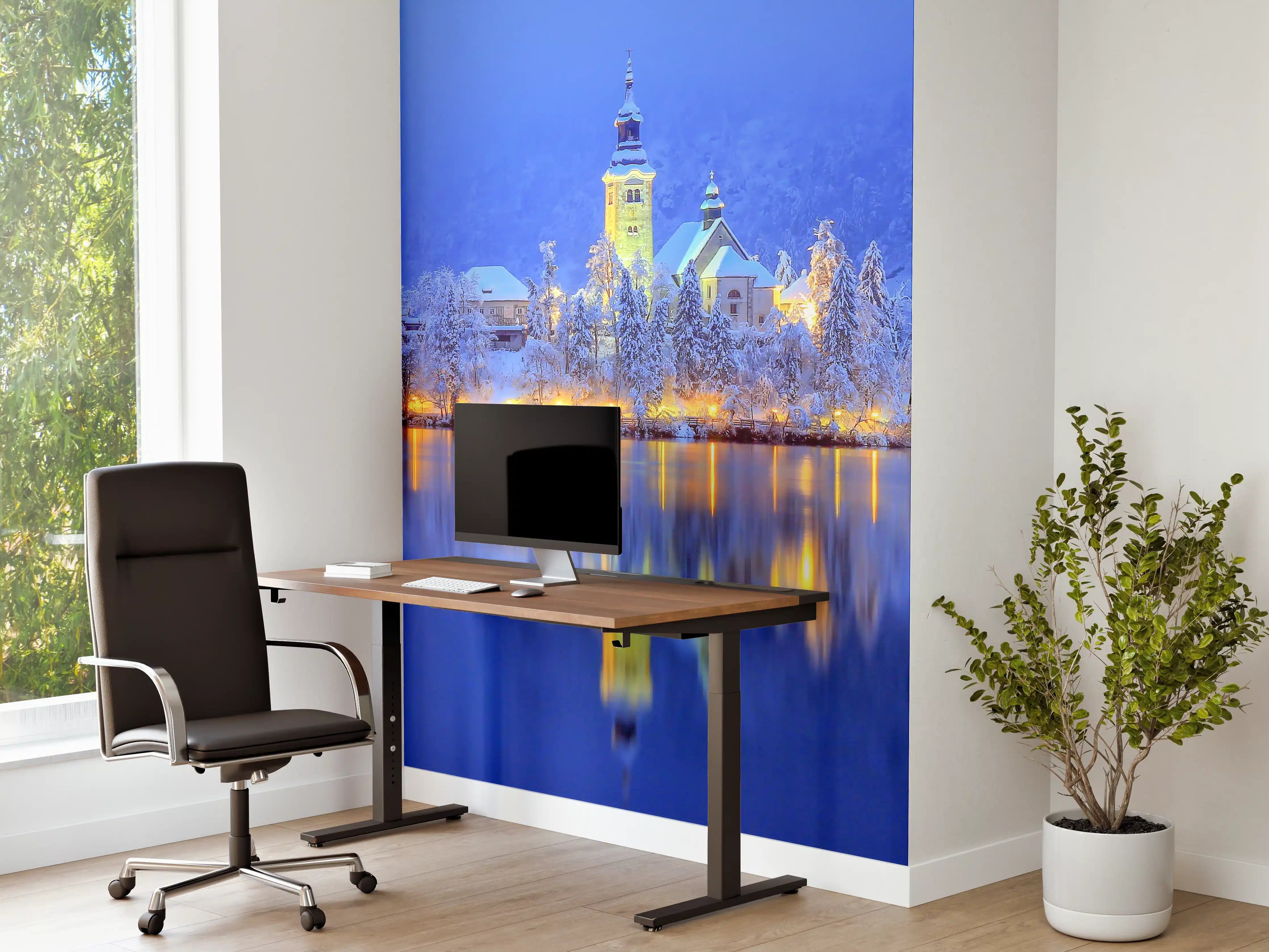 Büro Wandgestaltung - Eisiges Winterdorf bei Nacht