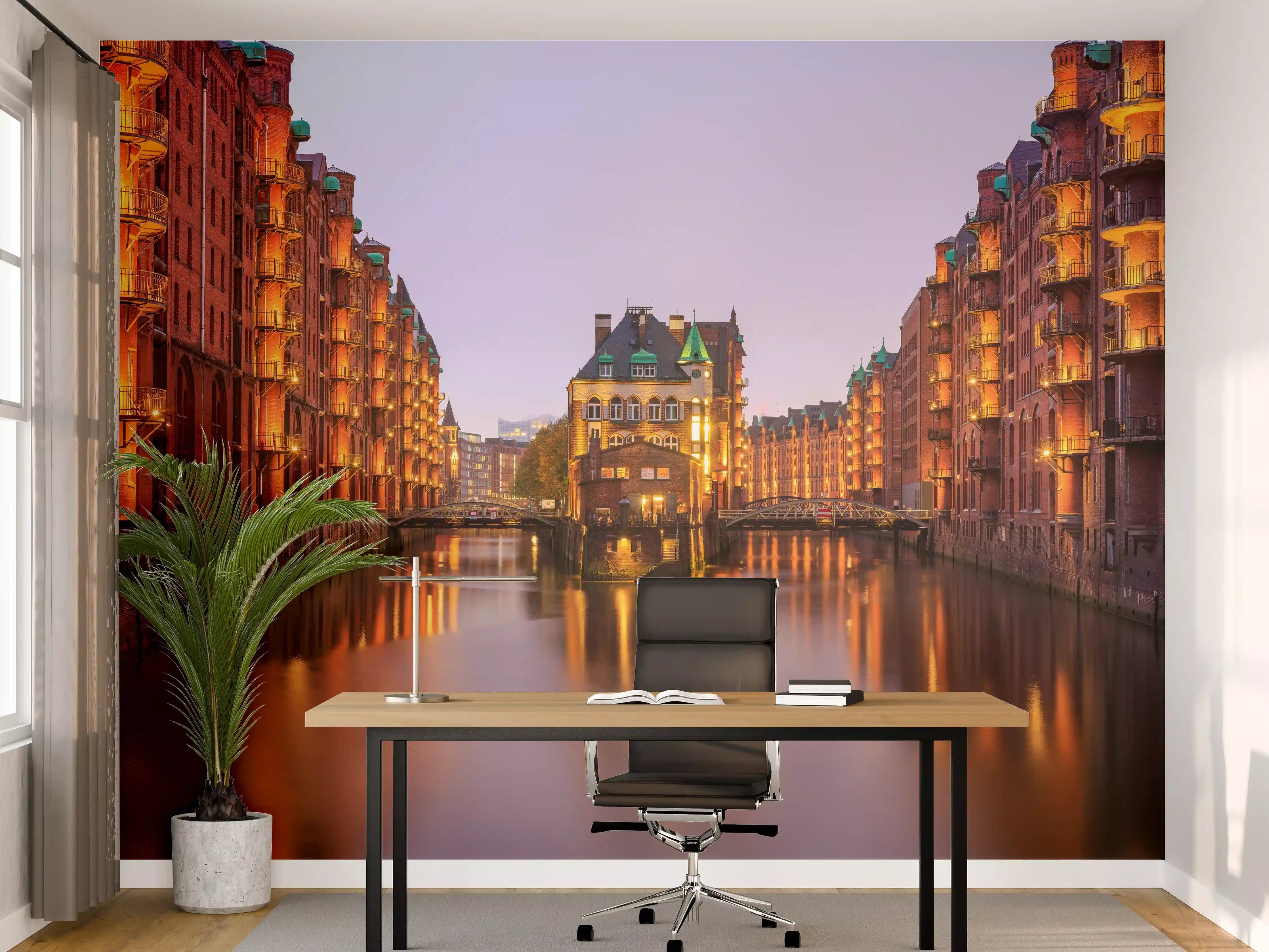 Büro Wandgestaltung - Elbe Hamburg im Nacht