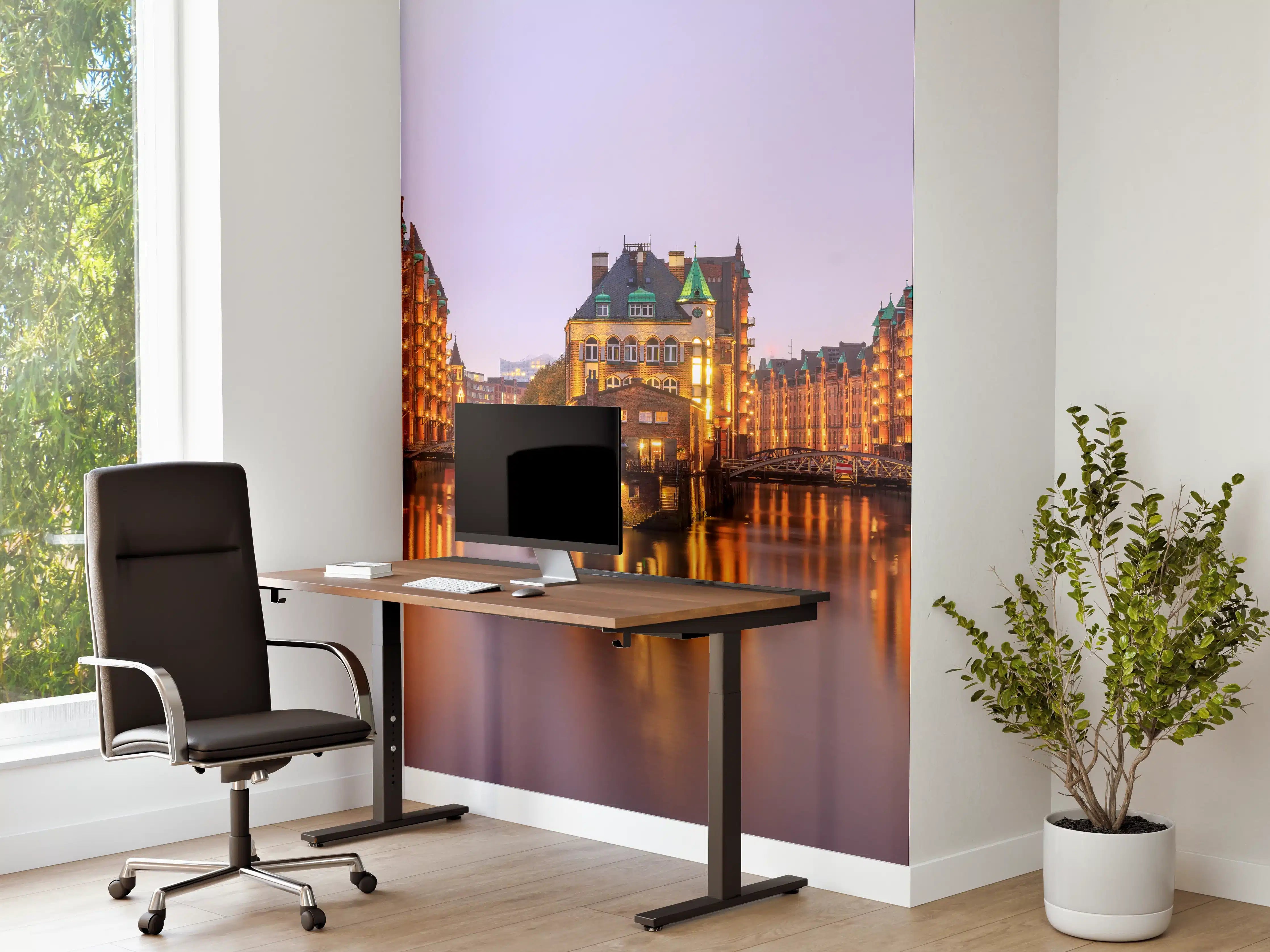 Büro Wandgestaltung - Elbe Hamburg im Nacht