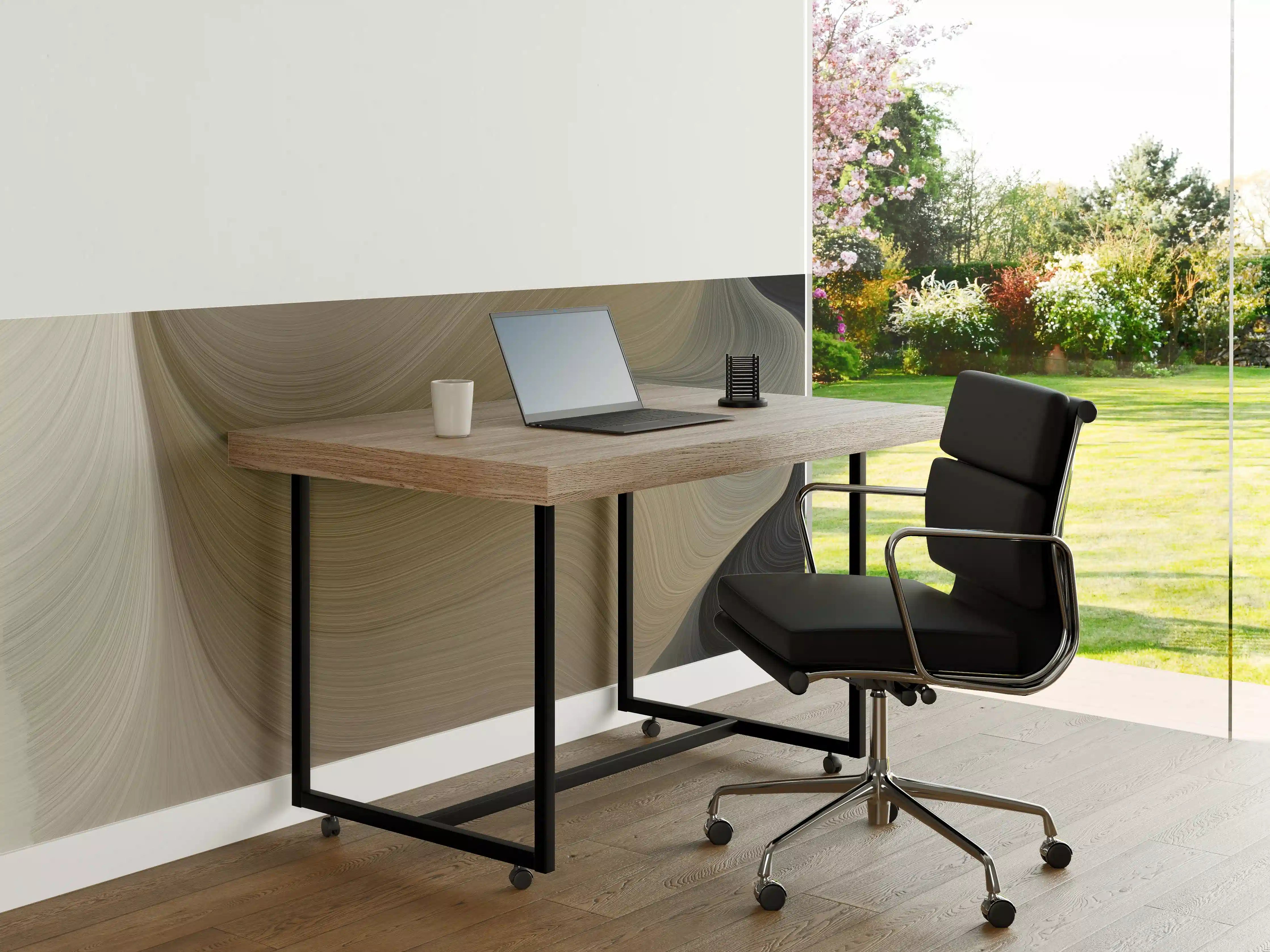 Büro Wandgestaltung - Elegante Beige-Schwarz-Wellenstruktur