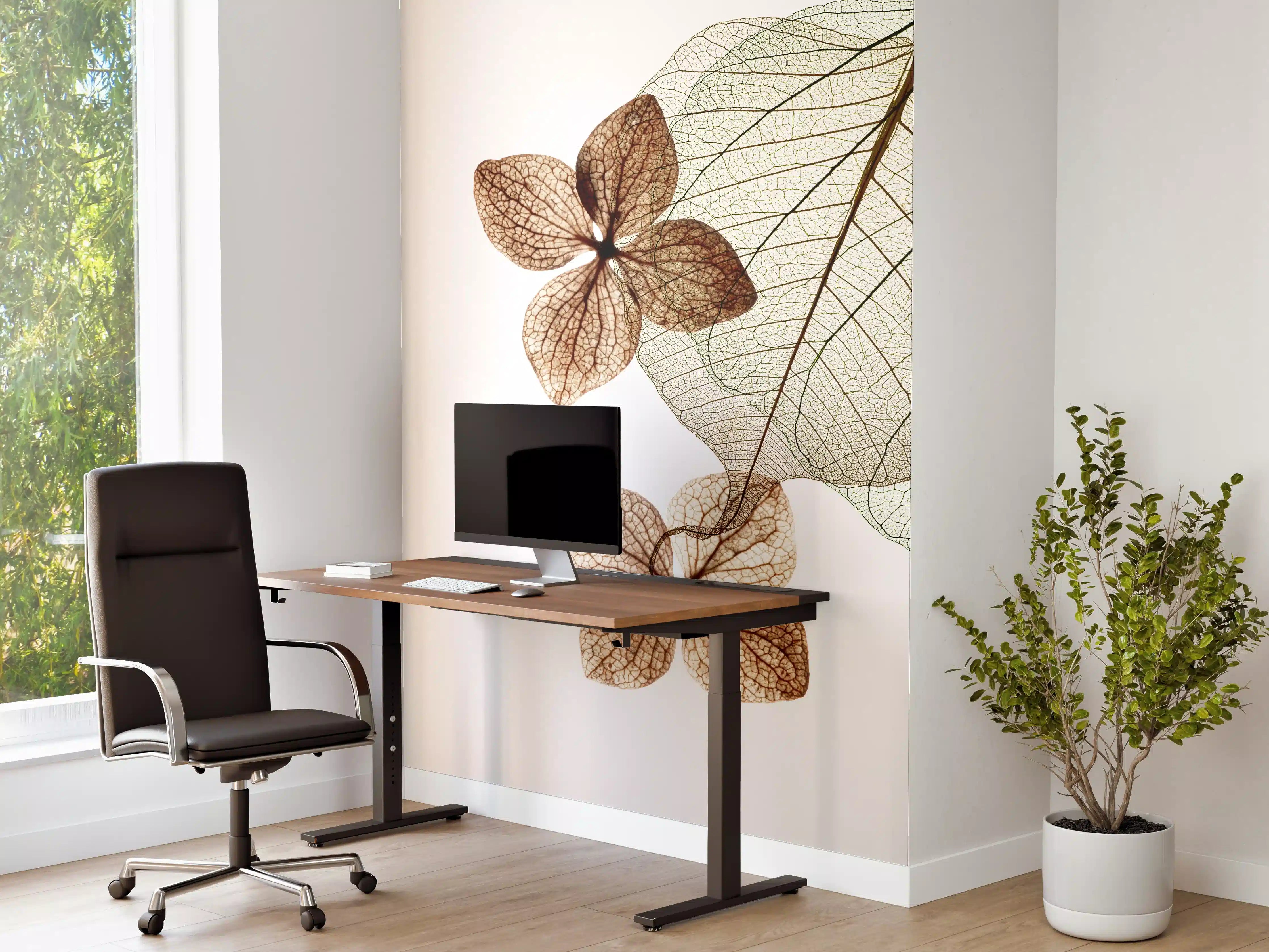 Büro Wandgestaltung - Elegante Blattadern in Weiß-Grau